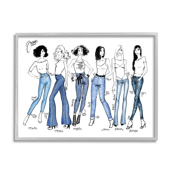 Stupell Industries Denim By Decades Female Fashion Jeans Blue White, 24 x 30, Designed by BlursByAI