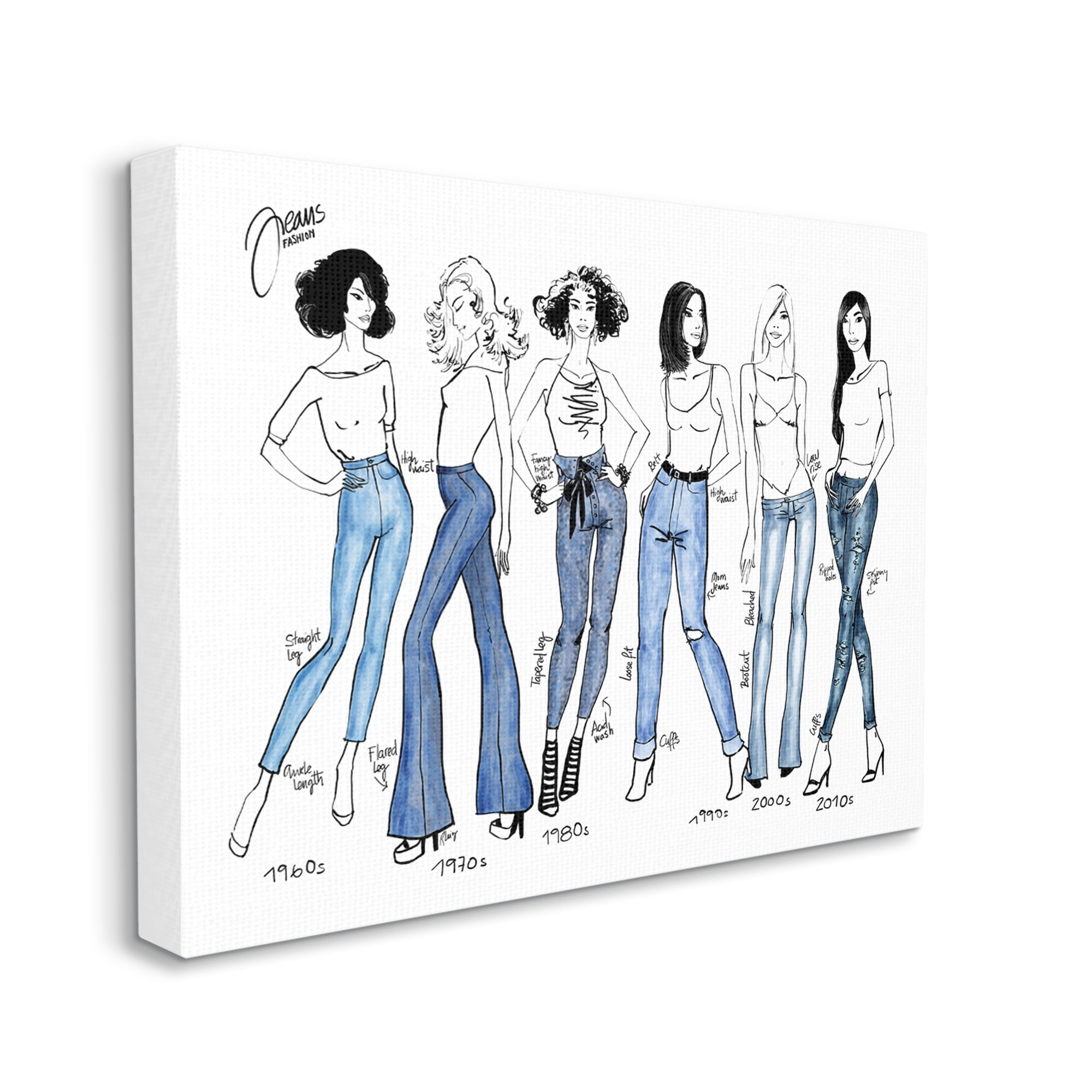 Stupell Industries Denim By Decades Female Fashion Jeans Blue White, 24 x 30, Designed by BlursByAI
