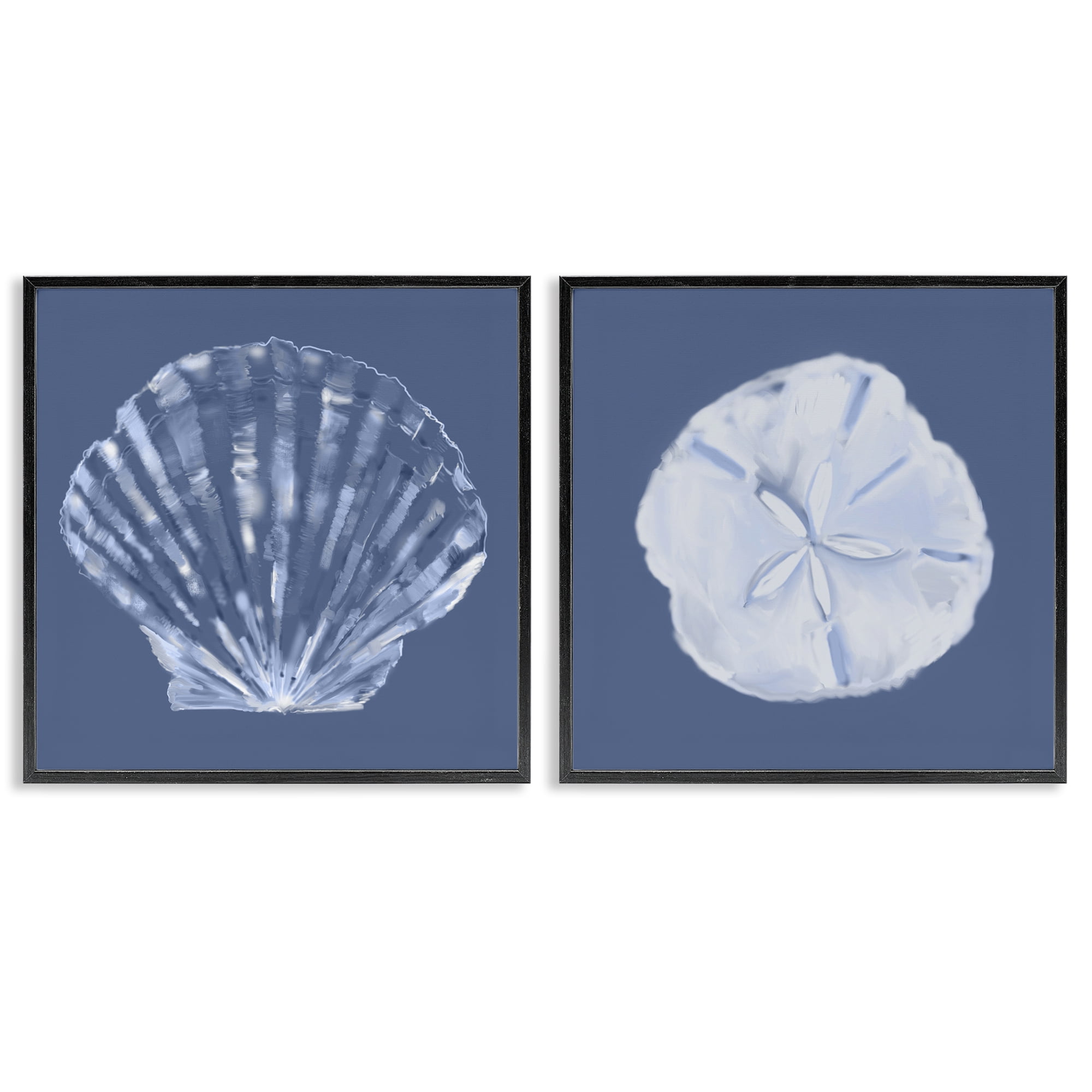 Stupell Industries Denim Sand Dollar & Scallop Nautical & Beach Painting Black Framed Art Print Wall Art, 24 x 24, Set of 2