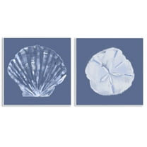 Stupell Industries Denim Sand Dollar & Scallop Nautical & Beach Painting Unframed Art Print Wall Art, 12 x 12, Set of 2