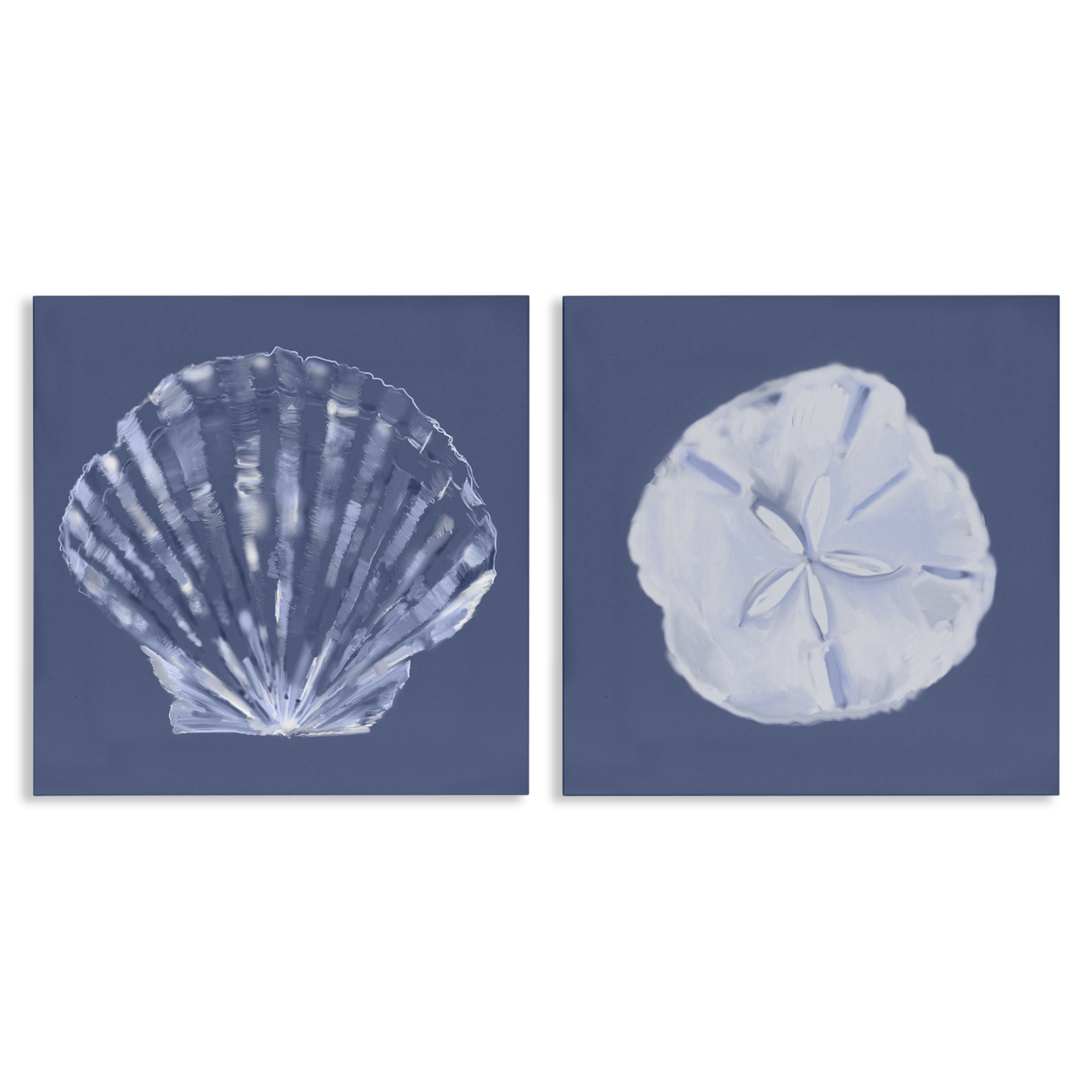 Stupell Industries Denim Sand Dollar & Scallop Nautical & Beach Painting Wrapped Canvas Art Print Wall Art, 24 x 24, Set of 2