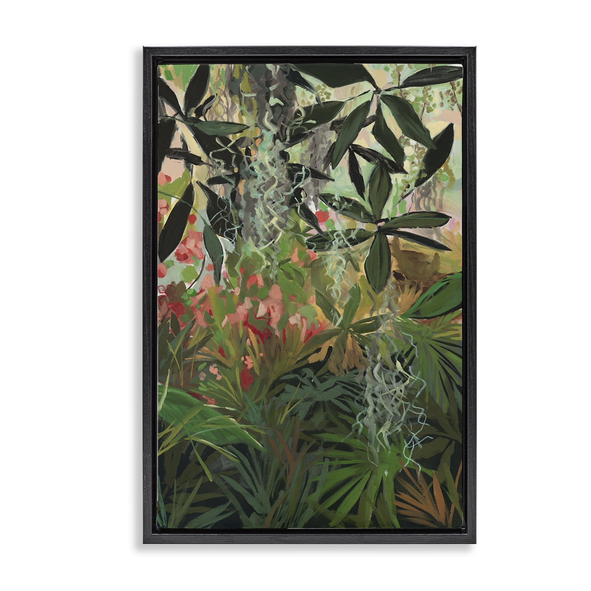 Stupell Industries Dense Rain Forest Plants Landscape & Nature Painting Black Floater Framed Canvas Art Print Wall Art, 17 x 25