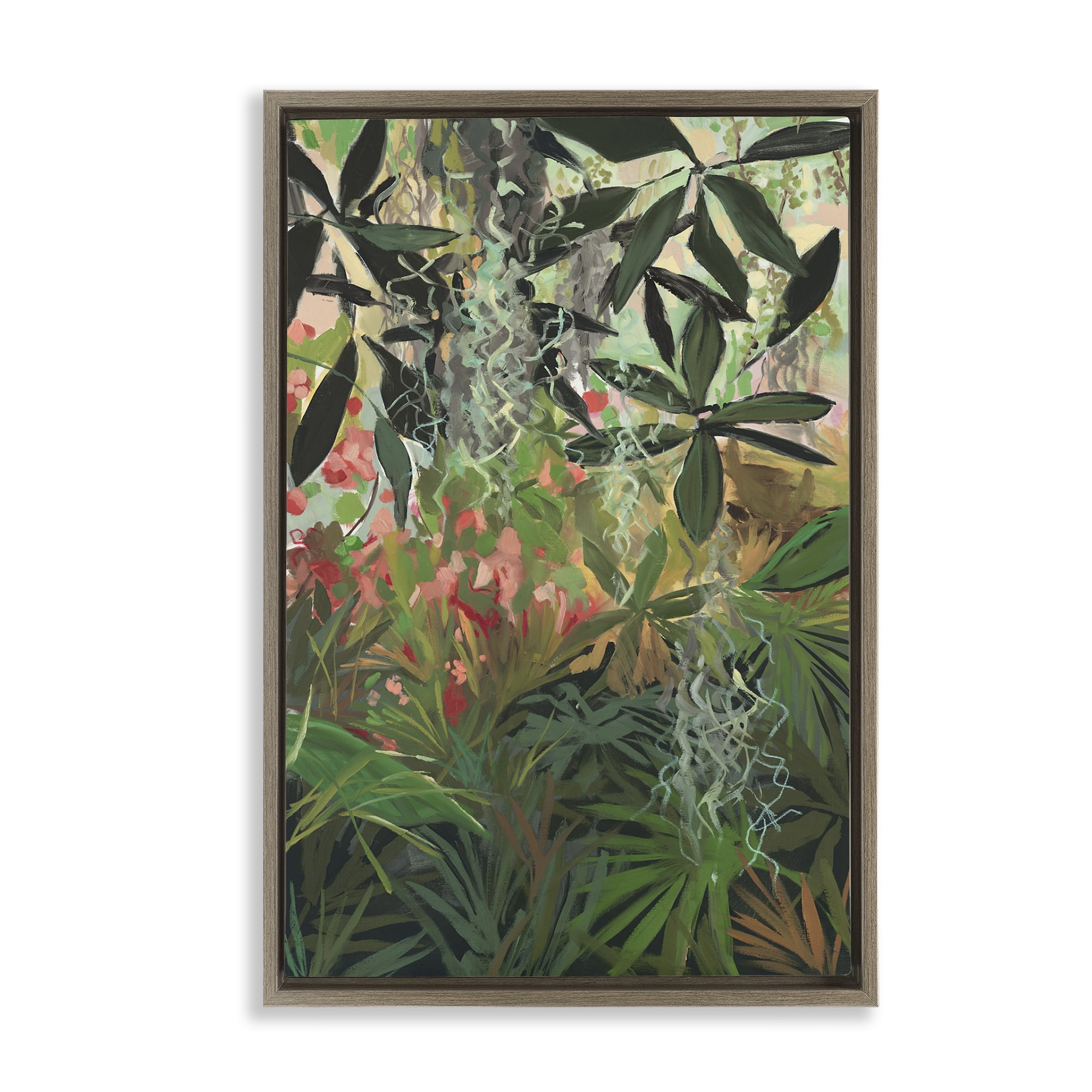 Stupell Industries Dense Rain Forest Plants Landscape & Nature Painting Brown Floater Framed Canvas Art Print Wall Art, 21 x 31
