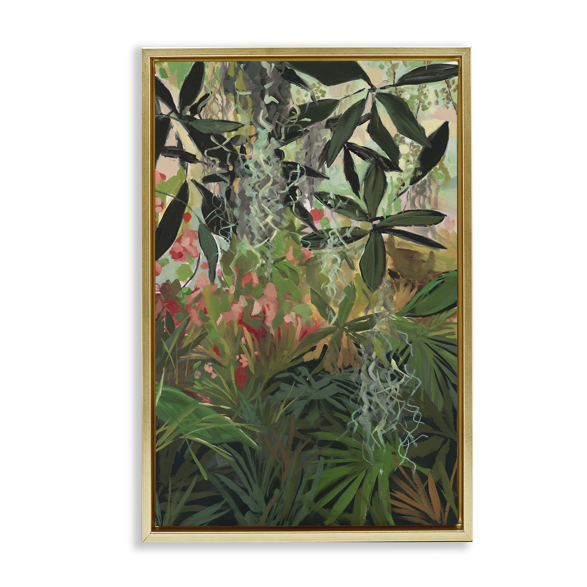 Stupell Industries Dense Rain Forest Plants Landscape & Nature Painting Gold Floater Framed Canvas Art Print Wall Art, 17 x 25