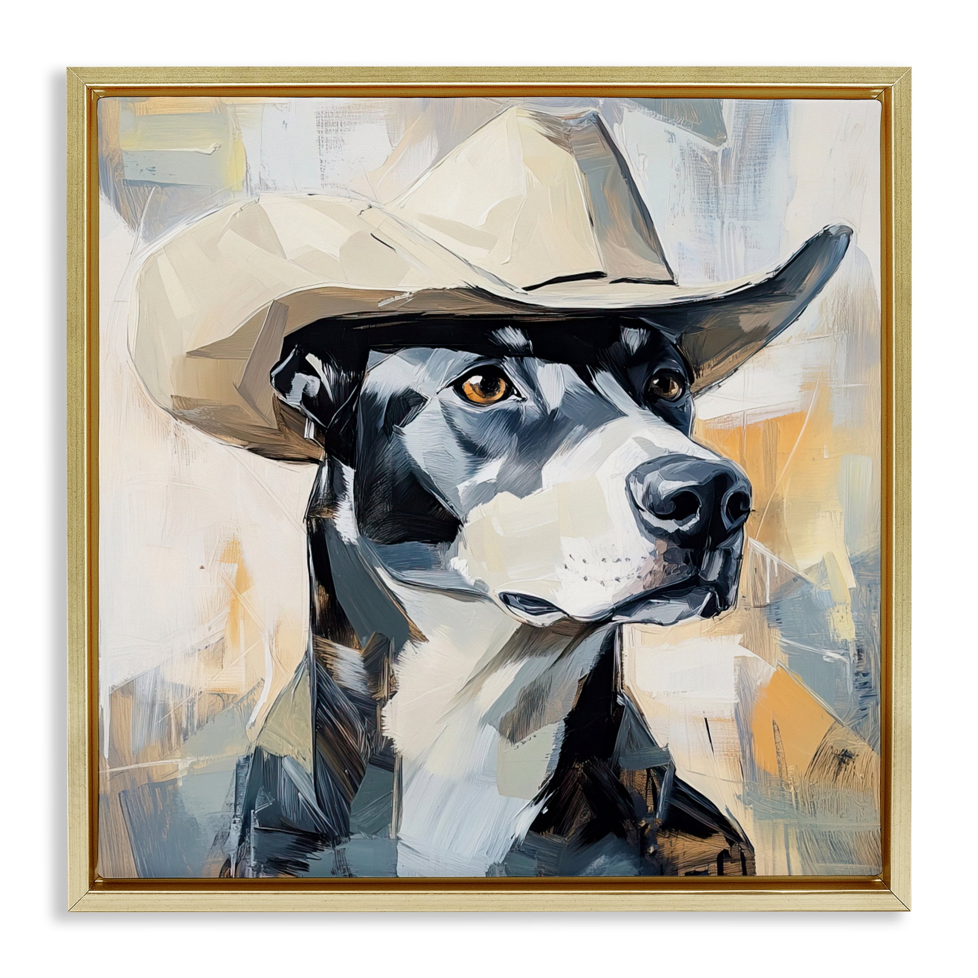 Stupell Industries Deputy Dog Cowboy Hat Gold Framed Floater Canvas Wall Art, design by Tina LeCour