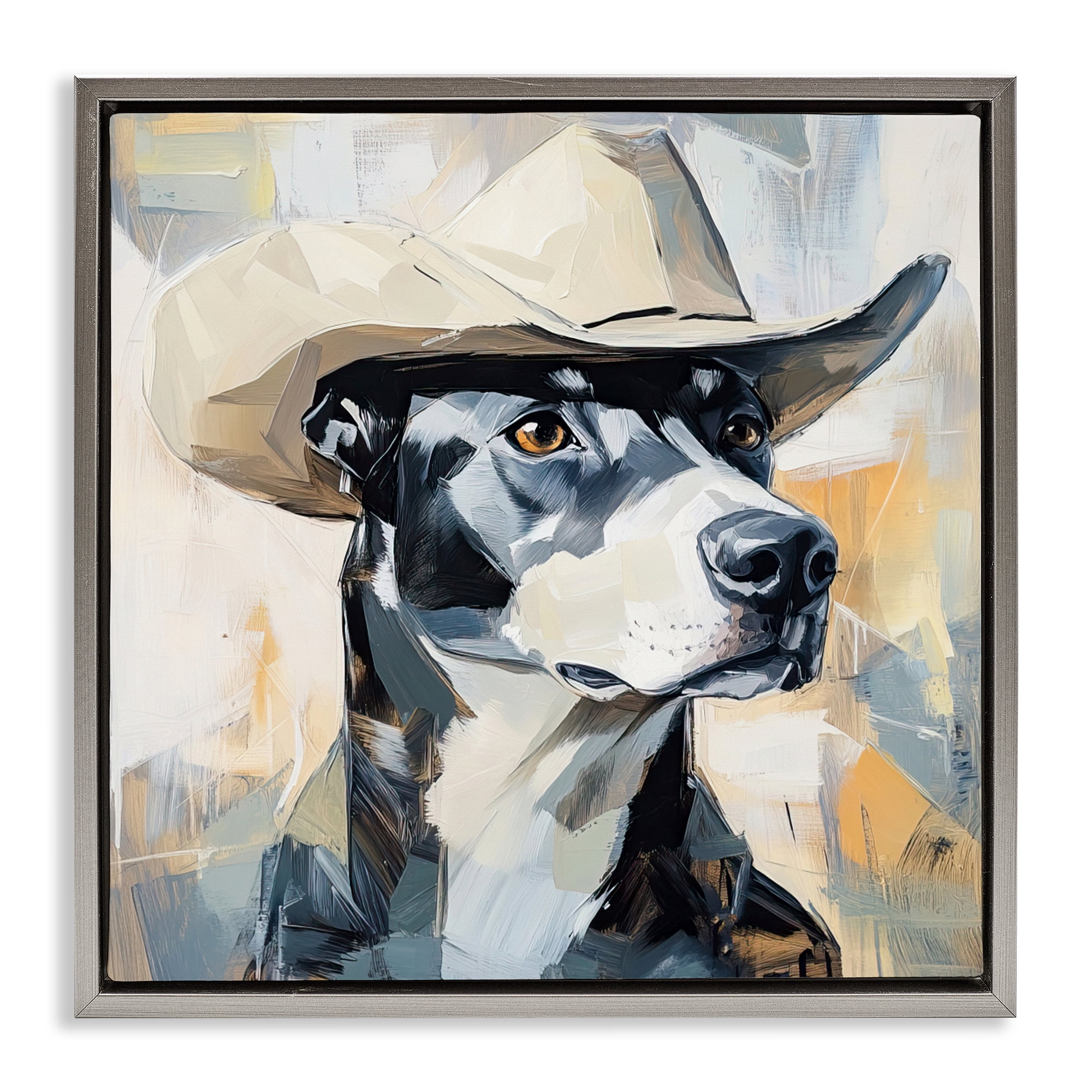 Stupell Industries Deputy Dog Cowboy Hat Gray Framed Floater Canvas Wall Art, design by Tina LeCour