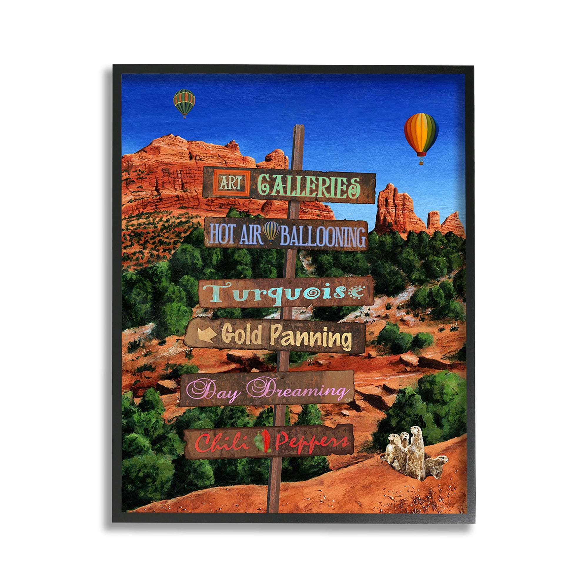 Stupell Industries Desert Activities Sign Landscape Painting Black Framed Art Print Wall Art, 11 x 14