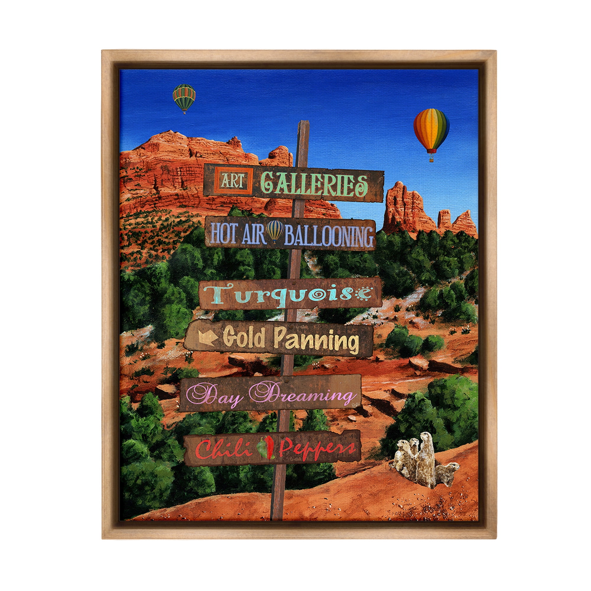 Stupell Industries Desert Activities Sign Landscape Painting Brown Floater Framed Canvas Art Print Wall Art, 17 x 21