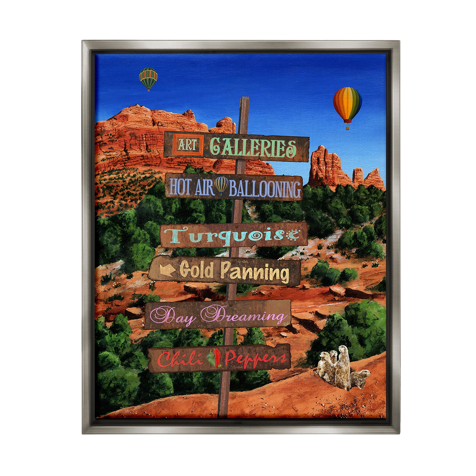 Stupell Industries Desert Activities Sign Landscape Painting Gray Floater Framed Canvas Art Print Wall Art, 17 x 21