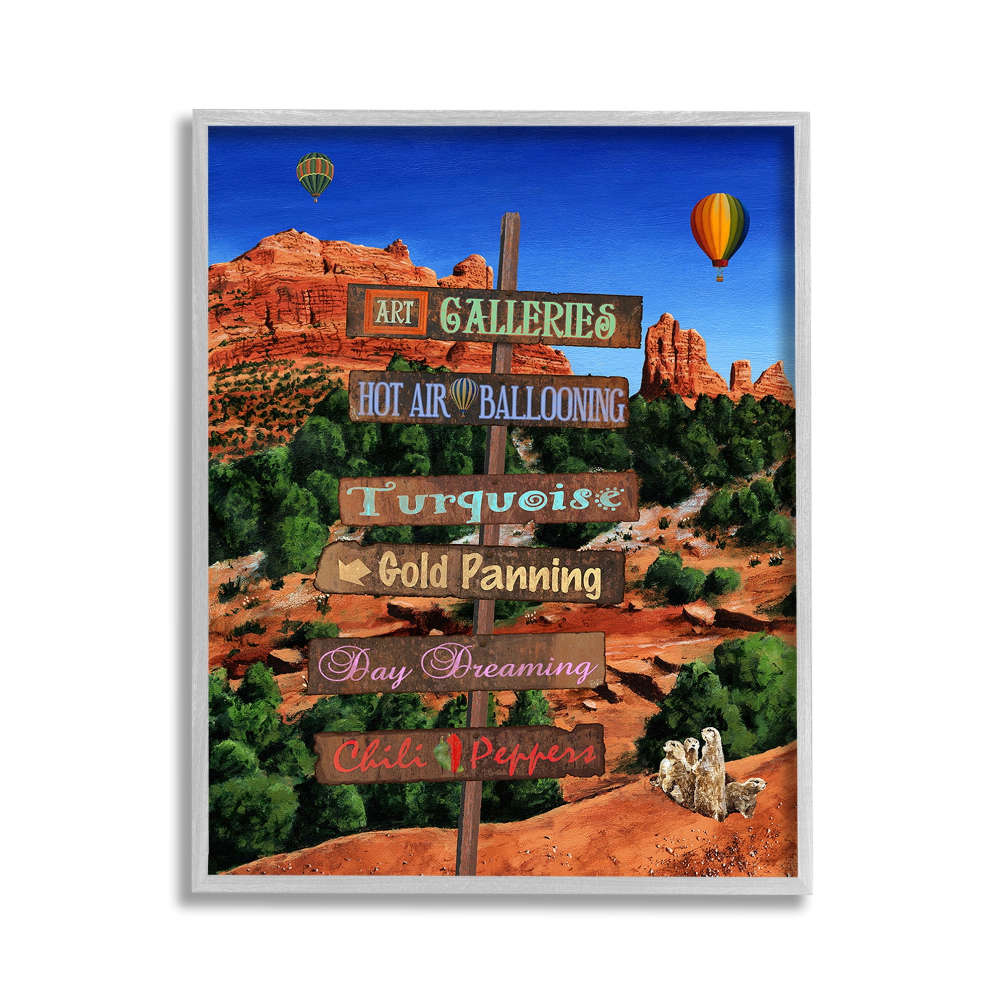 Stupell Industries Desert Activities Sign Landscape Painting Gray Framed Art Print Wall Art, 11 x 14