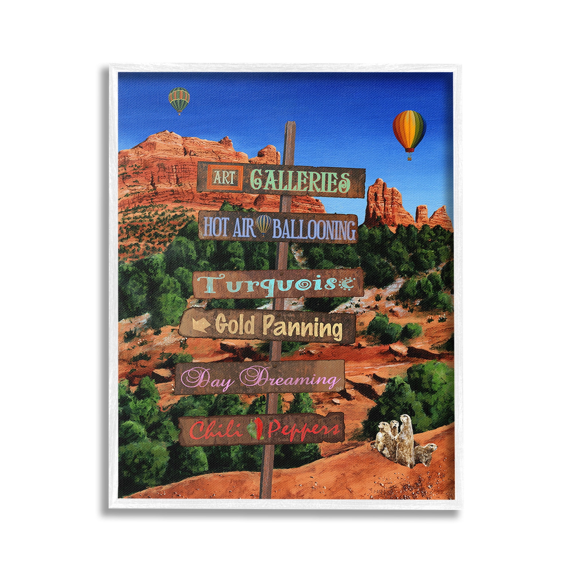 Stupell Industries Desert Activities Sign Landscape Painting White Framed Art Print Wall Art, 16 x 20