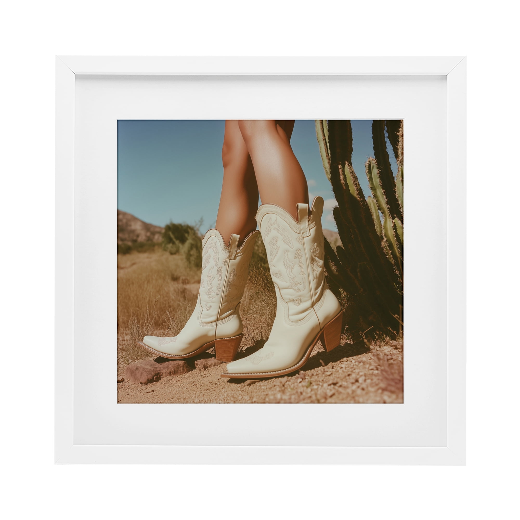Stupell Industries Desert Boots Step White Framed Print Under Glass, design by Heidi Kuntz