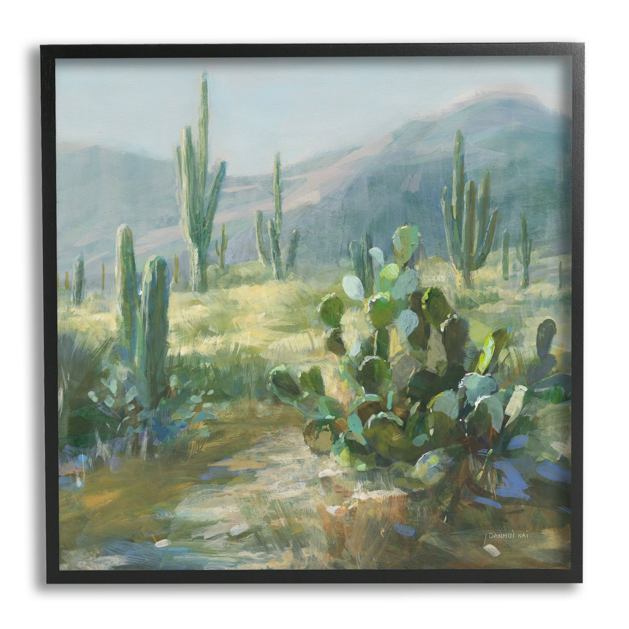 Stupell Industries Desert Cactus Landscape Nature Painting Black Framed Art Print Wall Art, 24 x 24