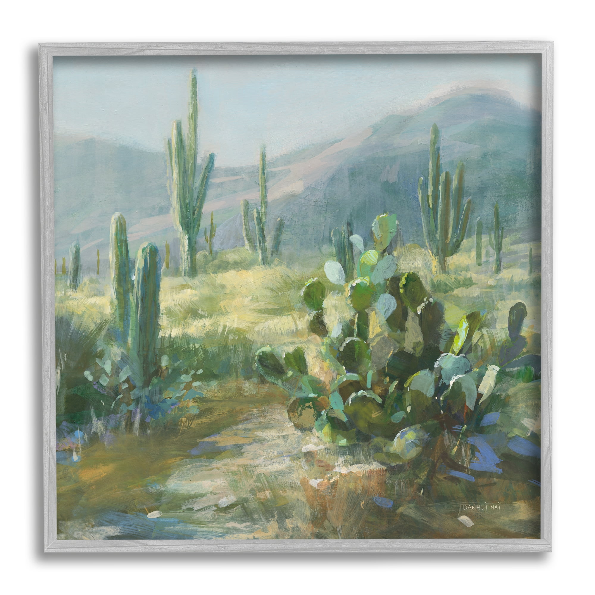 Stupell Industries Desert Cactus Landscape Nature Painting Gray Framed Art Print Wall Art, 12 x 12