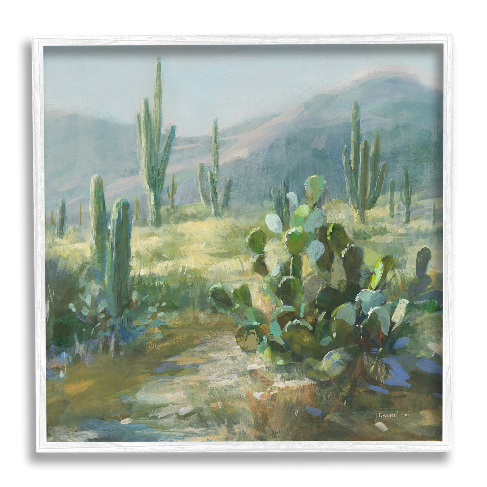 Stupell Industries Desert Cactus Landscape Nature Painting White Framed Art Print Wall Art, 17 x 17