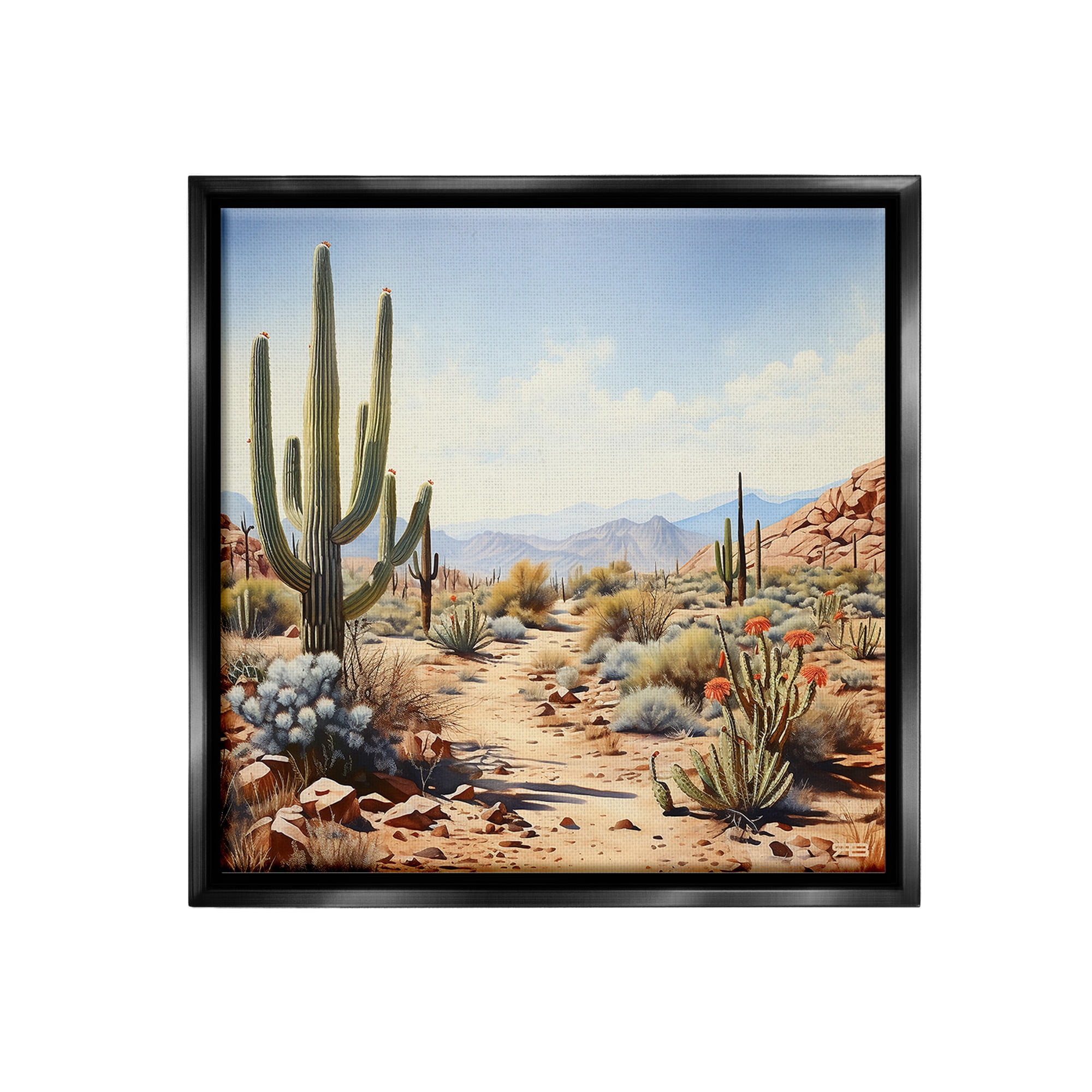 Stupell Industries Desert Cactus Path Landscape Painting Black Floater Framed Canvas Art Print Wall Art, 25 x 25