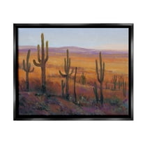 Stupell Industries Desert Cactus Plants Landscape Painting Black Floater Framed Canvas Art Print Wall Art, 21 x 17
