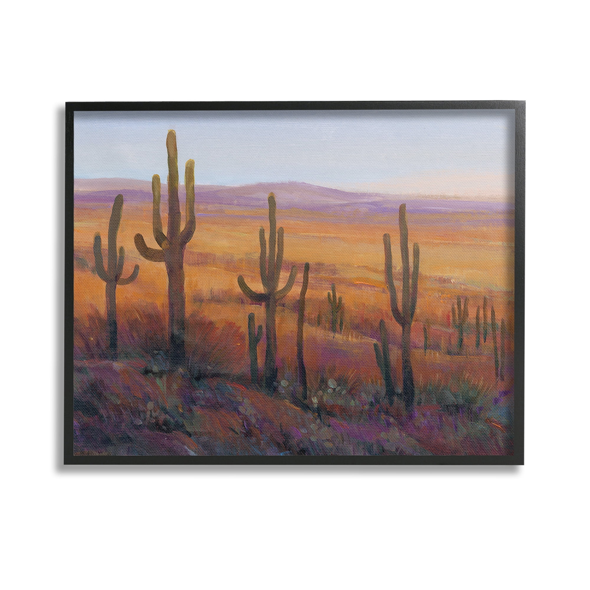 Stupell Industries Desert Cactus Plants Landscape Painting Black Framed Art Print Wall Art, 14 x 11