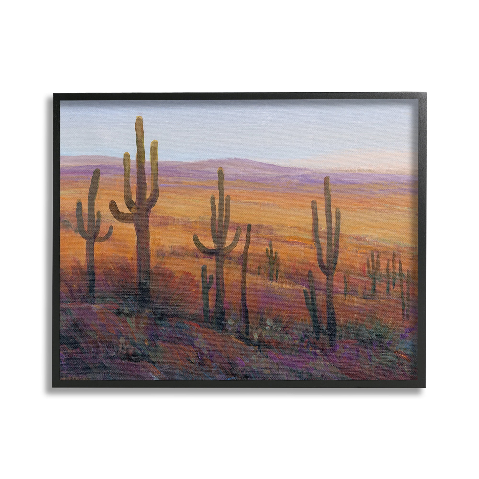Stupell Industries Desert Cactus Plants Landscape Painting Black Framed Art Print Wall Art, 20 x 16