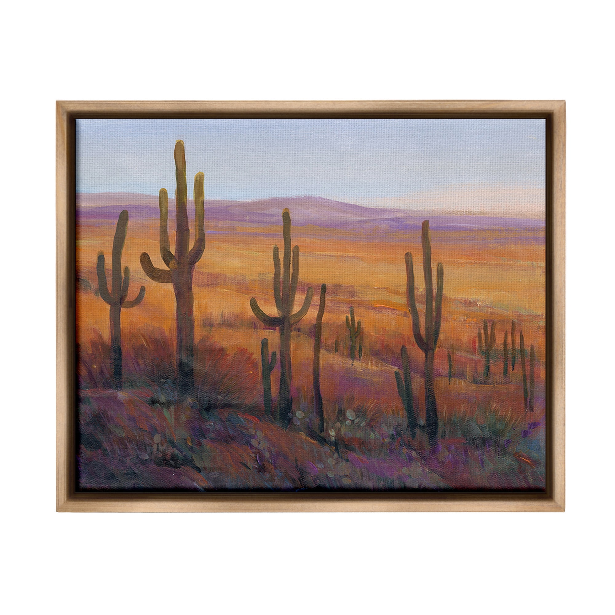 Stupell Industries Desert Cactus Plants Landscape Painting Brown Floater Framed Canvas Art Print Wall Art, 31 x 25