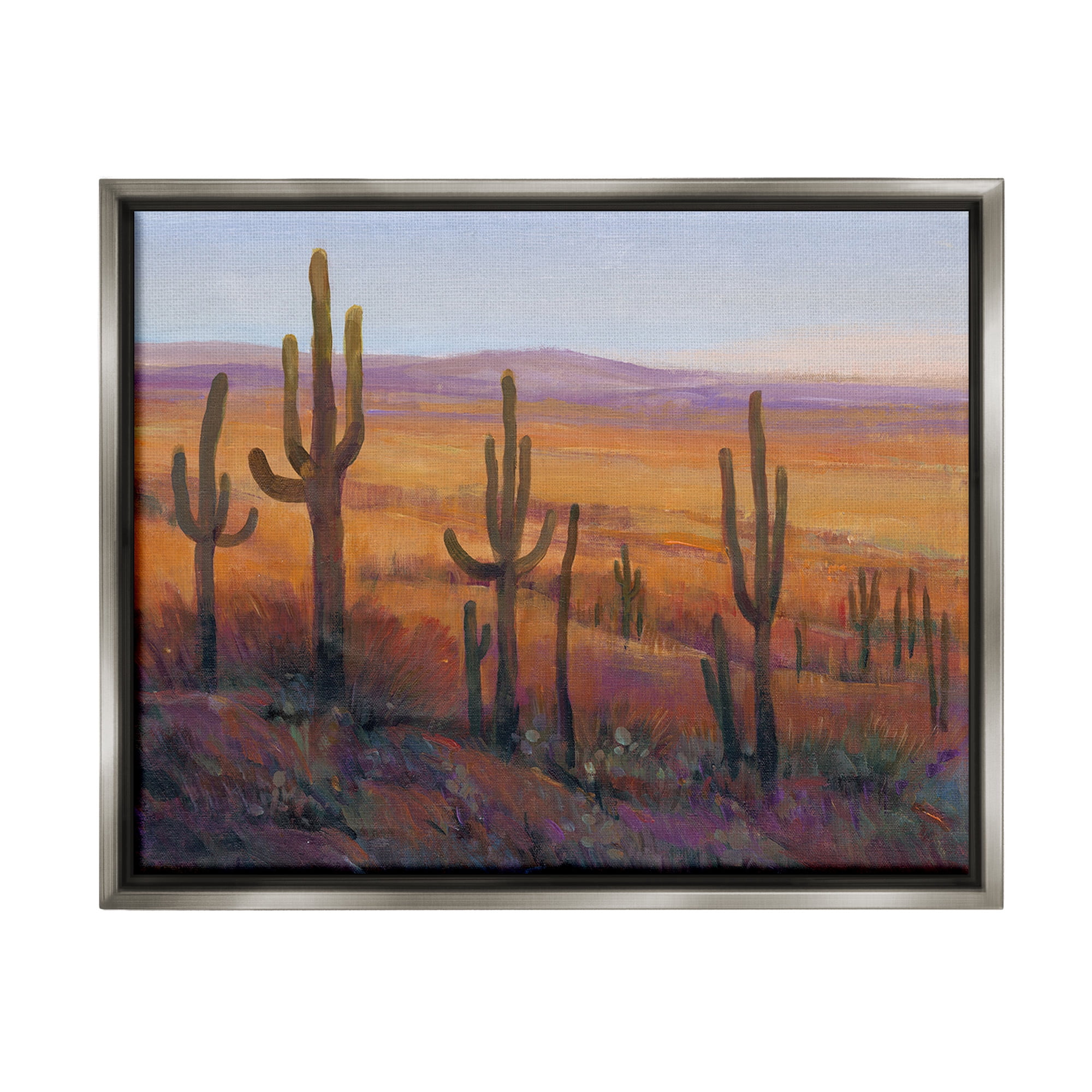 Stupell Industries Desert Cactus Plants Landscape Painting Gray Floater Framed Canvas Art Print Wall Art, 31 x 25