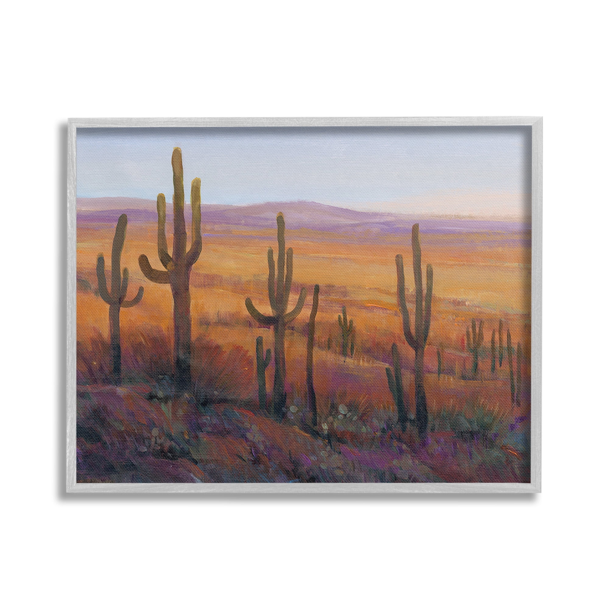 Stupell Industries Desert Cactus Plants Landscape Painting Gray Framed Art Print Wall Art, 20 x 16