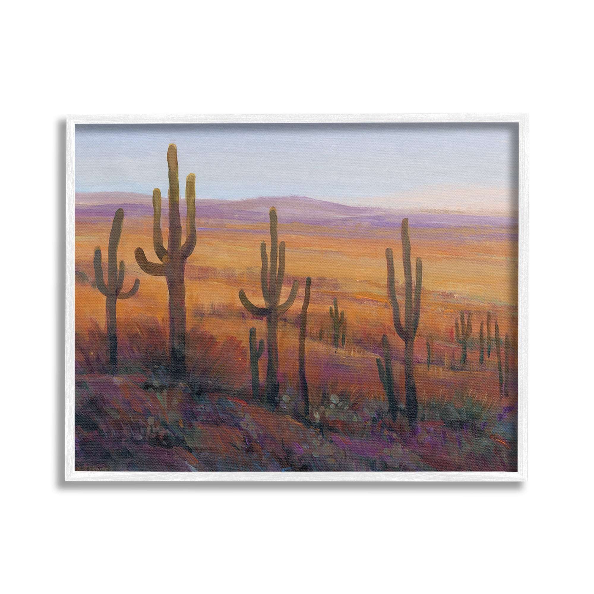 Stupell Industries Desert Cactus Plants Landscape Painting White Framed Art Print Wall Art, 20 x 16