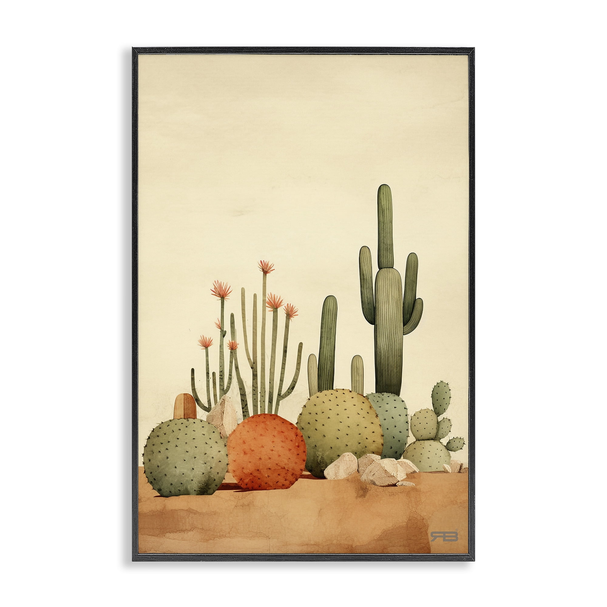 Stupell Industries Desert Cactus Scenery Landscape Painting Black Framed Art Print Wall Art, 12 x 18