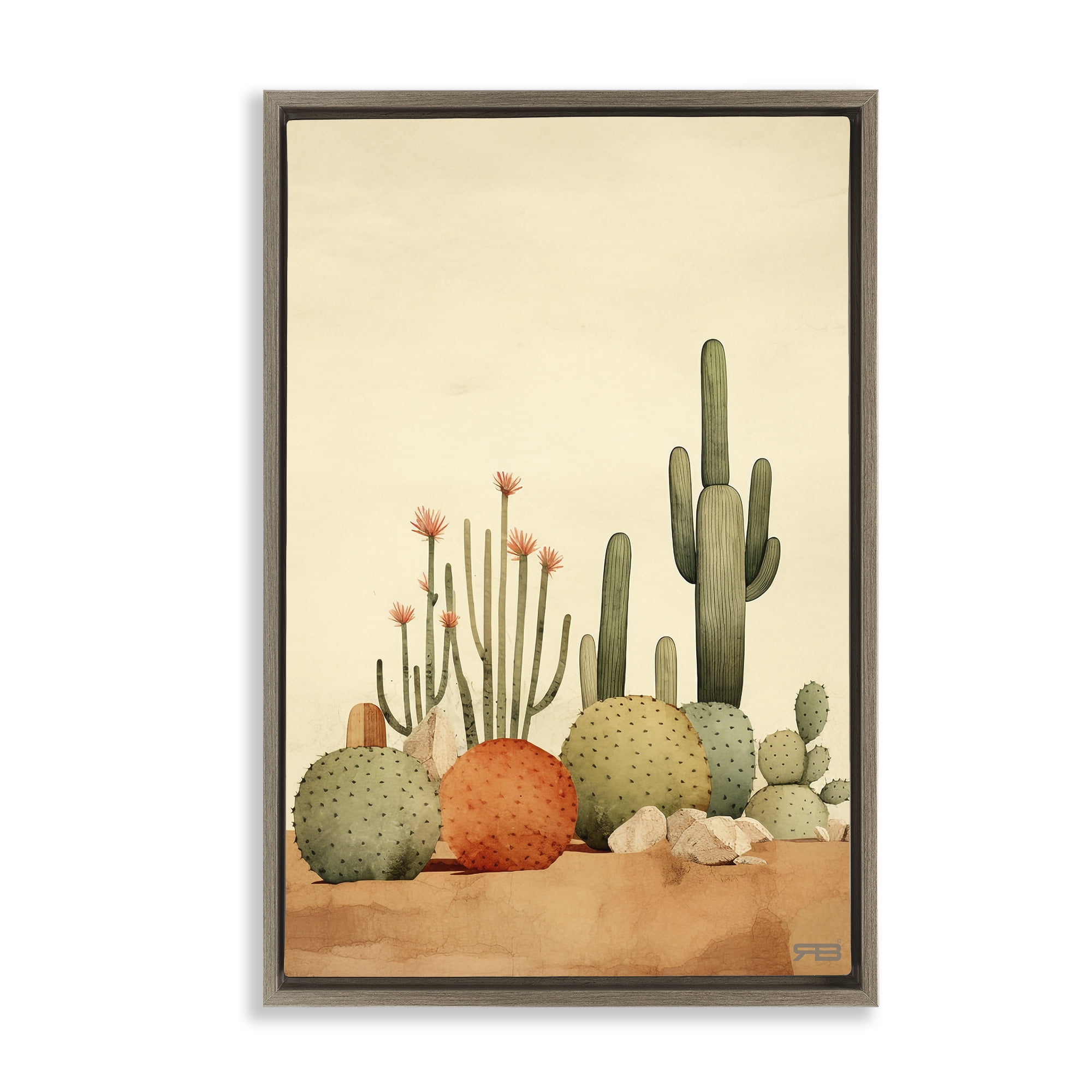 Stupell Industries Desert Cactus Scenery Landscape Painting Brown Floater Framed Art Print Wall Art, 17 x 25
