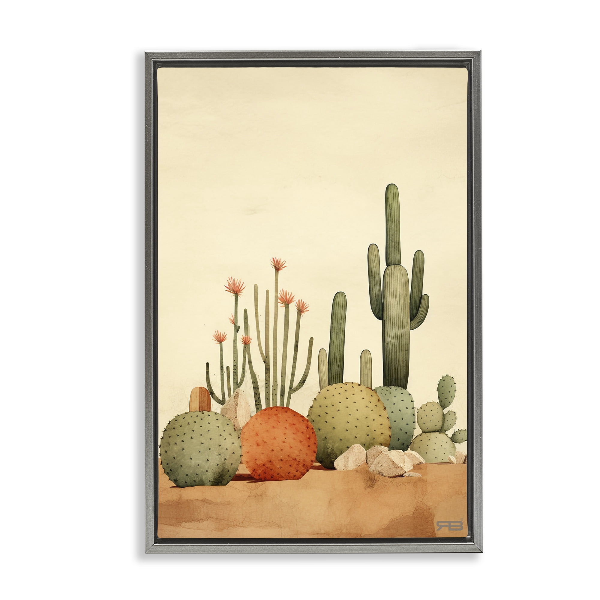 Stupell Industries Desert Cactus Scenery Landscape Painting Gray Floater Framed Art Print Wall Art, 17 x 25