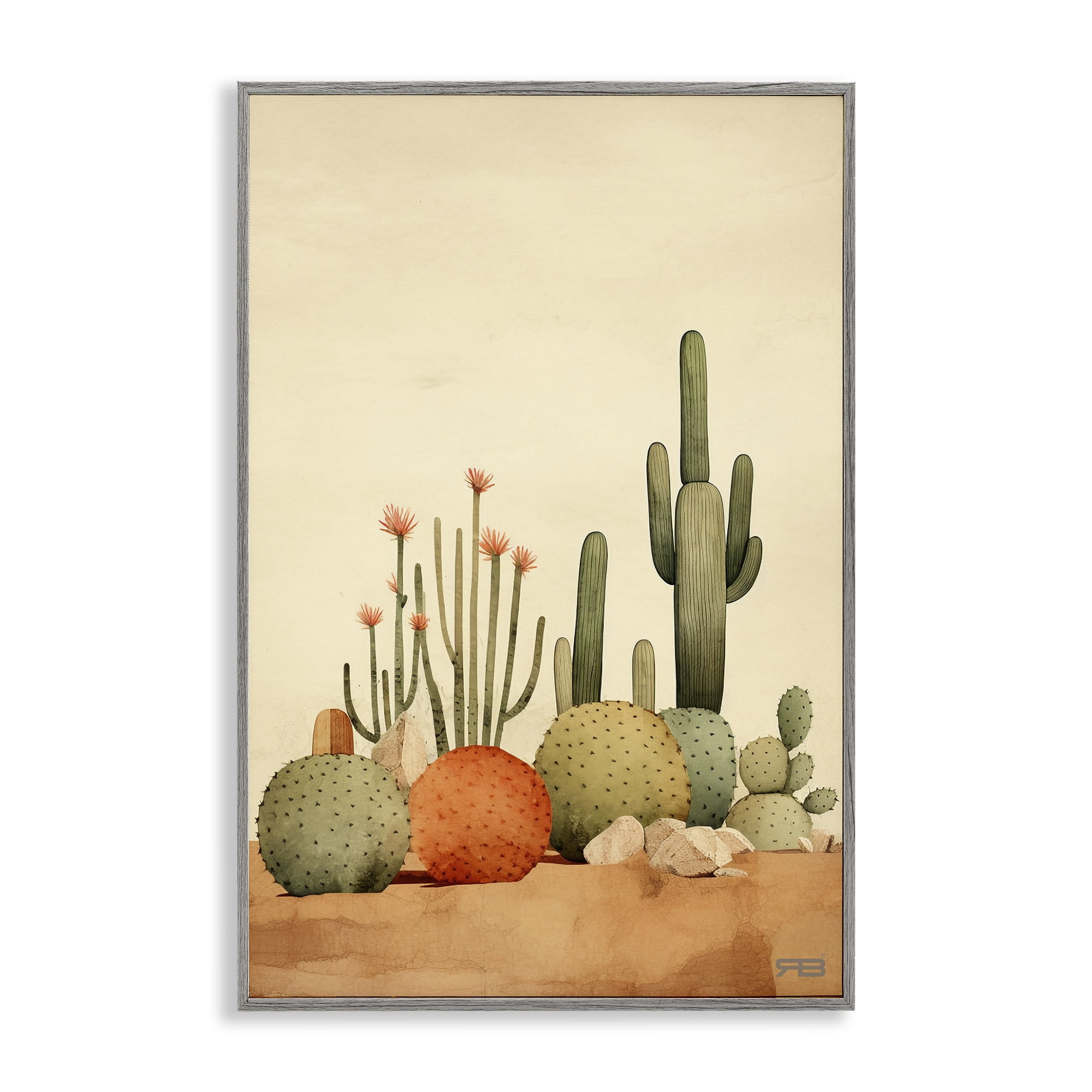Stupell Industries Desert Cactus Scenery Landscape Painting Gray Framed Art Print Wall Art, 16 x 24