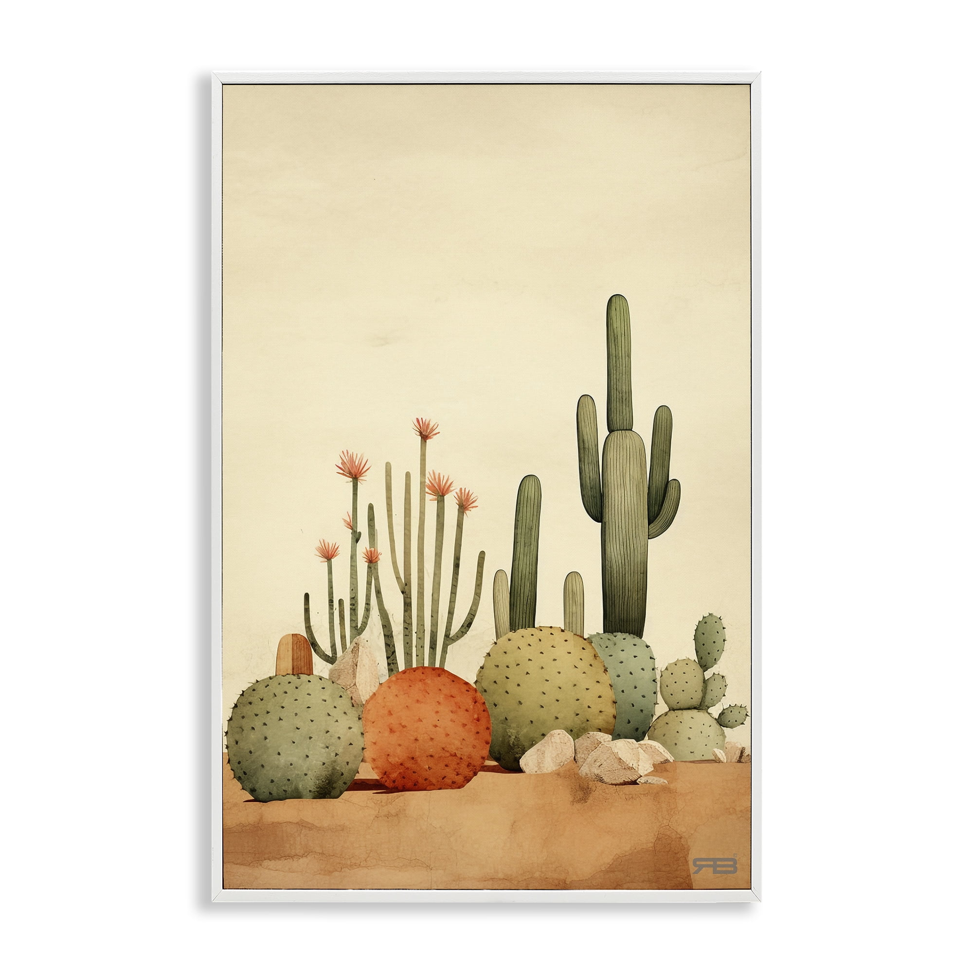 Stupell Industries Desert Cactus Scenery Landscape Painting White Framed Art Print Wall Art, 16 x 24