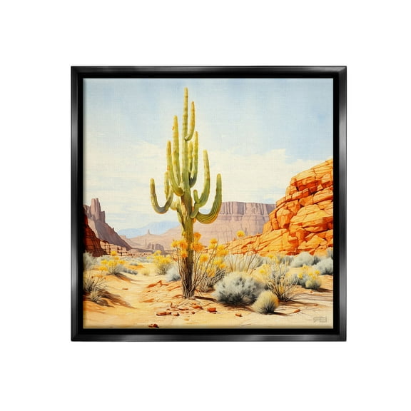 Stupell Industries Desert Canyon Mesa Landscape Painting Black Floater Framed Canvas Art Print Wall Art, 18 x 18