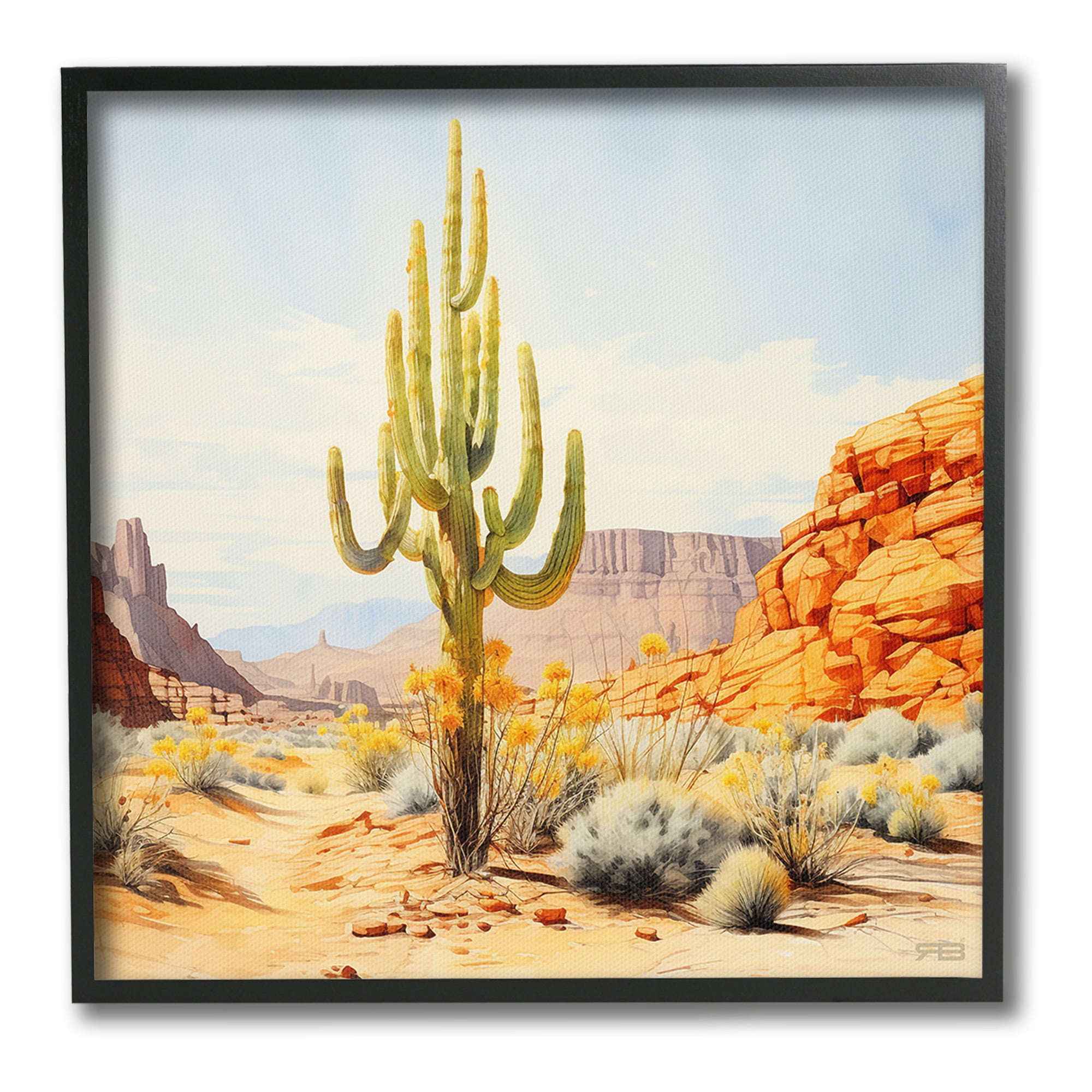 Stupell Industries Desert Canyon Mesa Landscape Painting Black Framed Art Print Wall Art, 24 x 24
