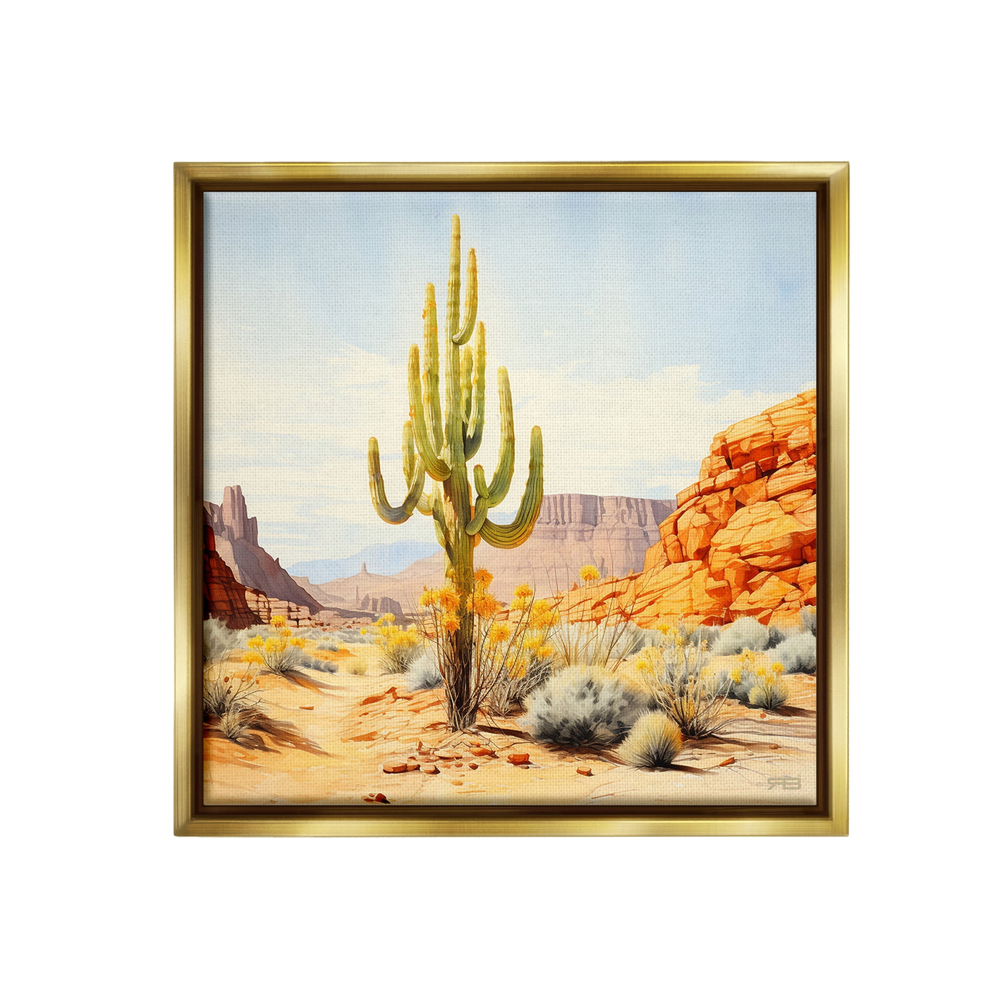 Stupell Industries Desert Canyon Mesa Landscape Painting Gold Floater Framed Canvas Art Print Wall Art, 18 x 18