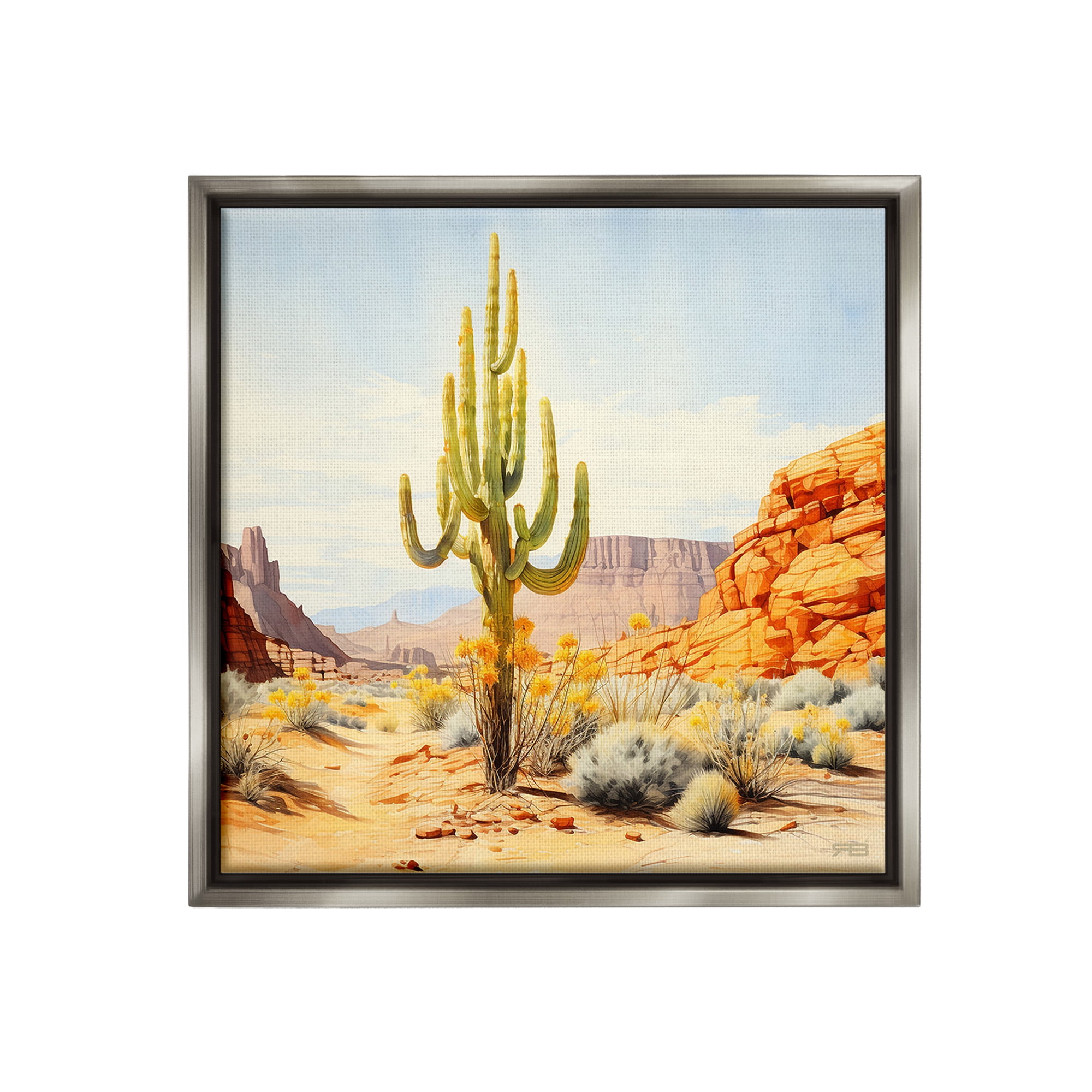 Stupell Industries Desert Canyon Mesa Landscape Painting Gray Floater Framed Canvas Art Print Wall Art, 25 x 25