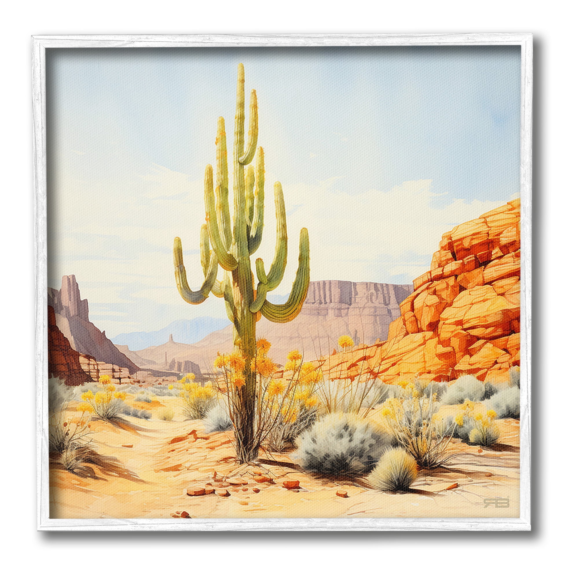 Stupell Industries Desert Canyon Mesa Landscape Painting White Framed Art Print Wall Art, 17 x 17