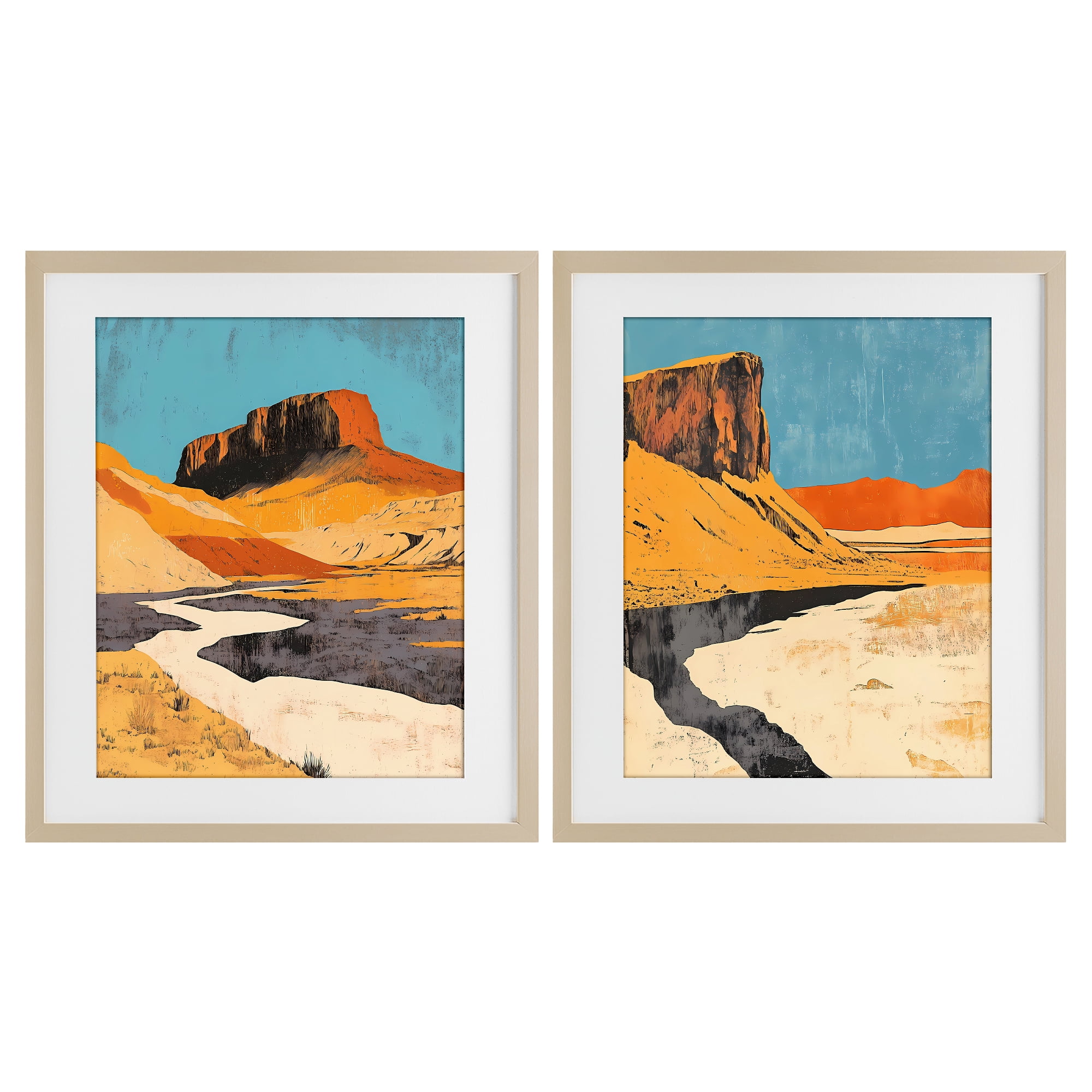 Stupell Industries Desert Canyon Pass 2 Piece Birch Framed Print Under Glass Set, design by Walker Noble