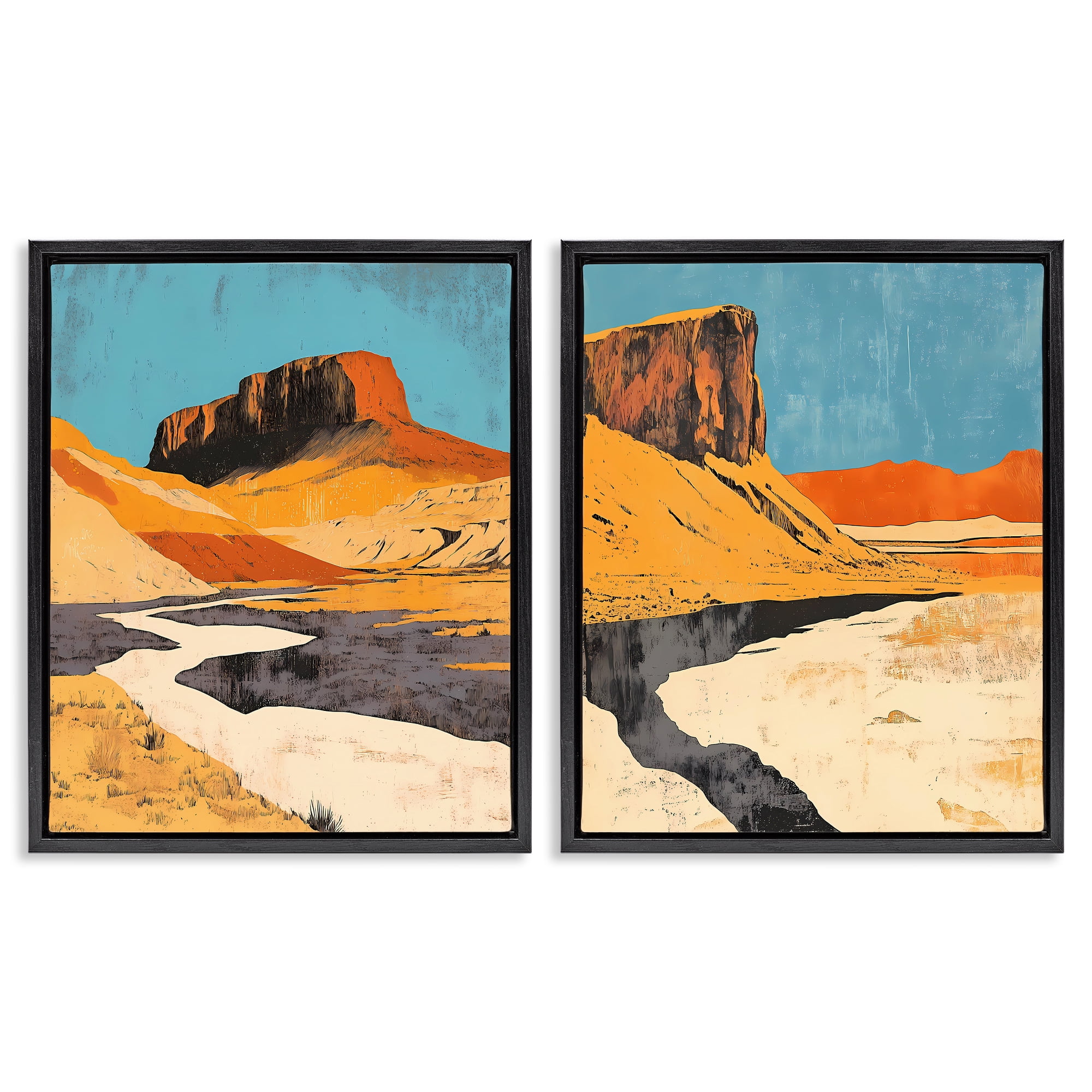 Stupell Industries Desert Canyon Pass 2 Piece Black Framed Floater Canvas Set, design by Walker Noble