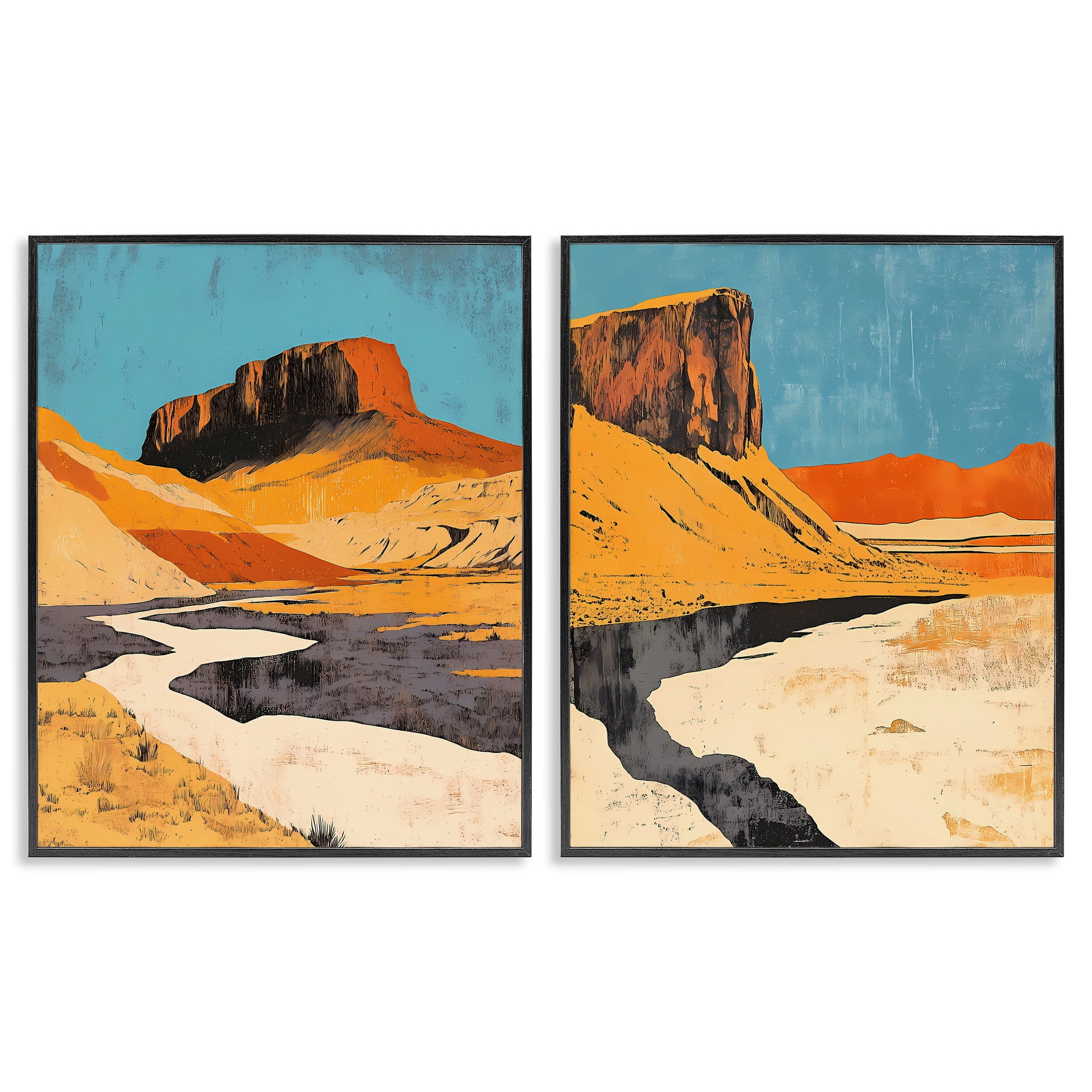 Stupell Industries Desert Canyon Pass 2 Piece Black Framed Giclee Art Set, design by Walker Noble