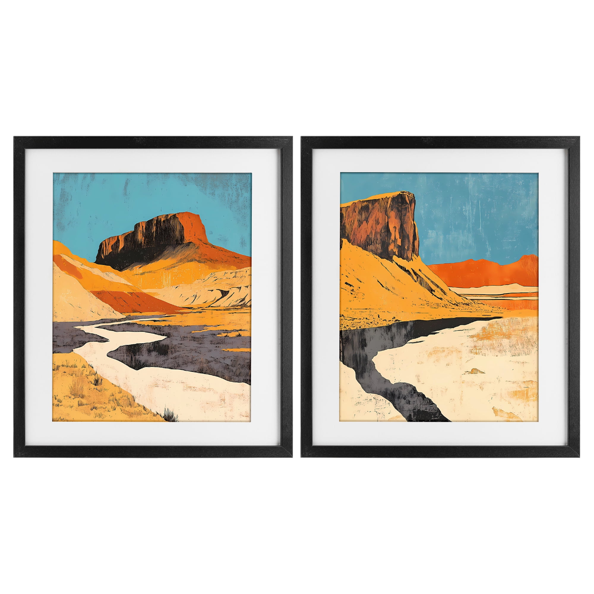 Stupell Industries Desert Canyon Pass 2 Piece Black Framed Print Under Glass Set, design by Walker Noble