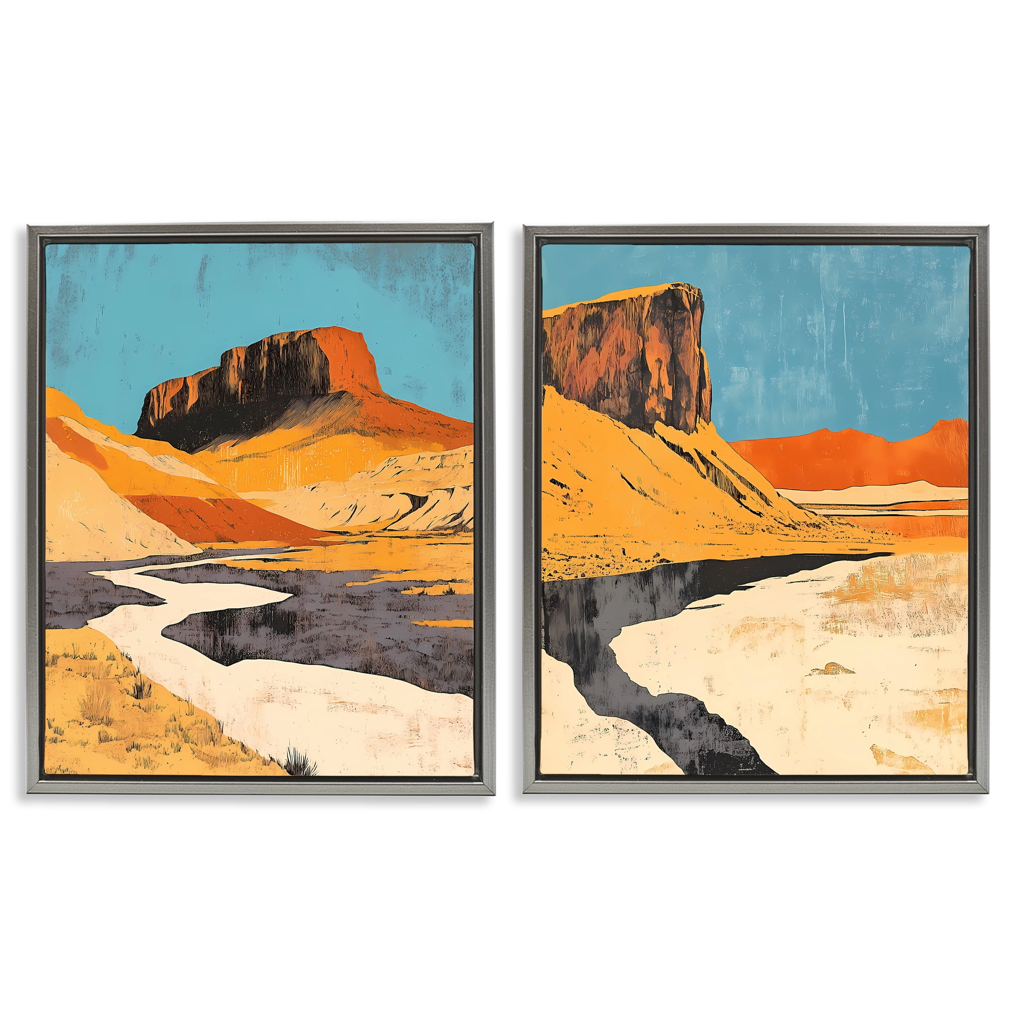 Stupell Industries Desert Canyon Pass 2 Piece Gray Framed Floater Canvas Set, design by Walker Noble