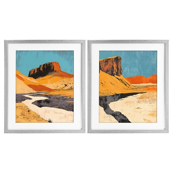 Stupell Industries Desert Canyon Pass 2 Piece Gray Framed Print Under Glass Set, design by Walker Noble