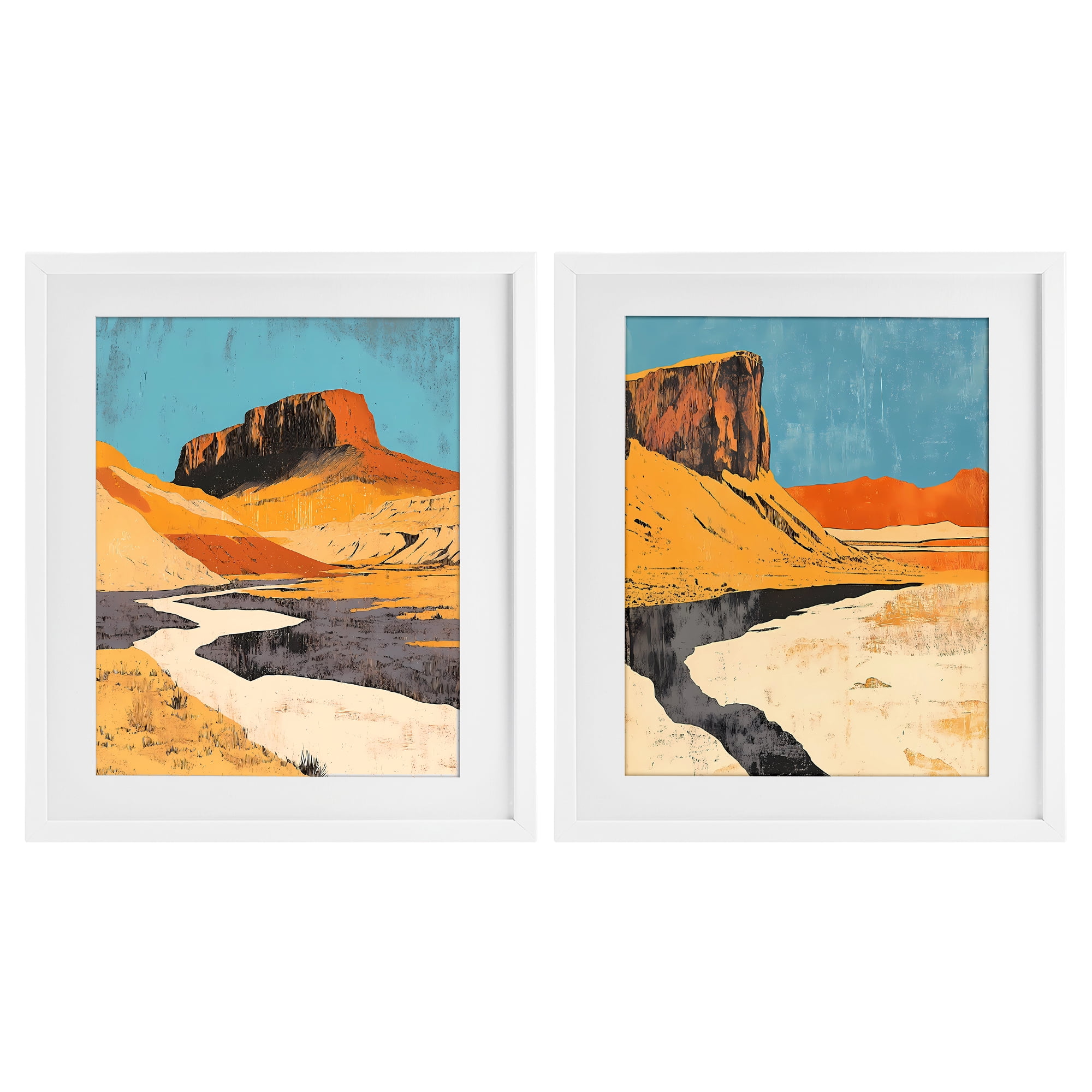 Stupell Industries Desert Canyon Pass 2 Piece White Framed Print Under Glass Set, design by Walker Noble