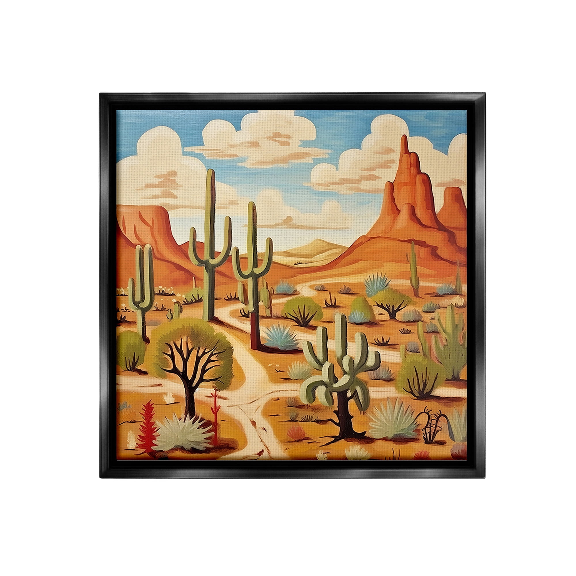 Stupell Industries Desert Canyon Path Landscape Painting Black Floater Framed Canvas Art Print Wall Art, 18 x 18