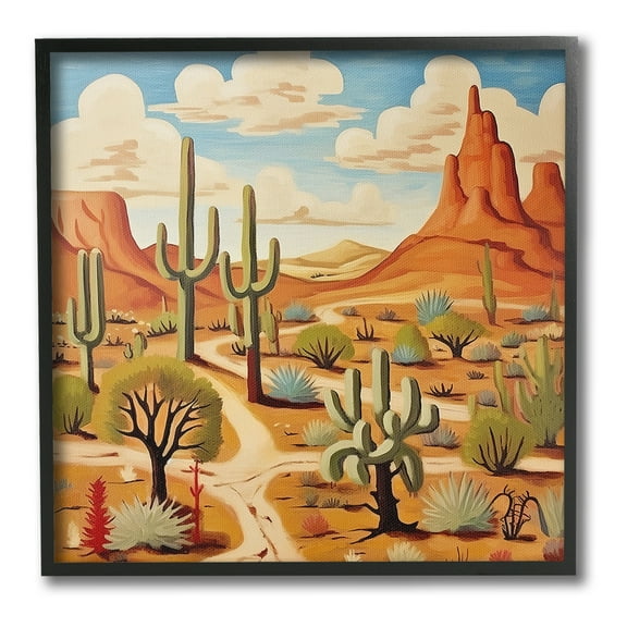 Stupell Industries Desert Canyon Path Landscape Painting Black Framed Art Print Wall Art, 12 x 12