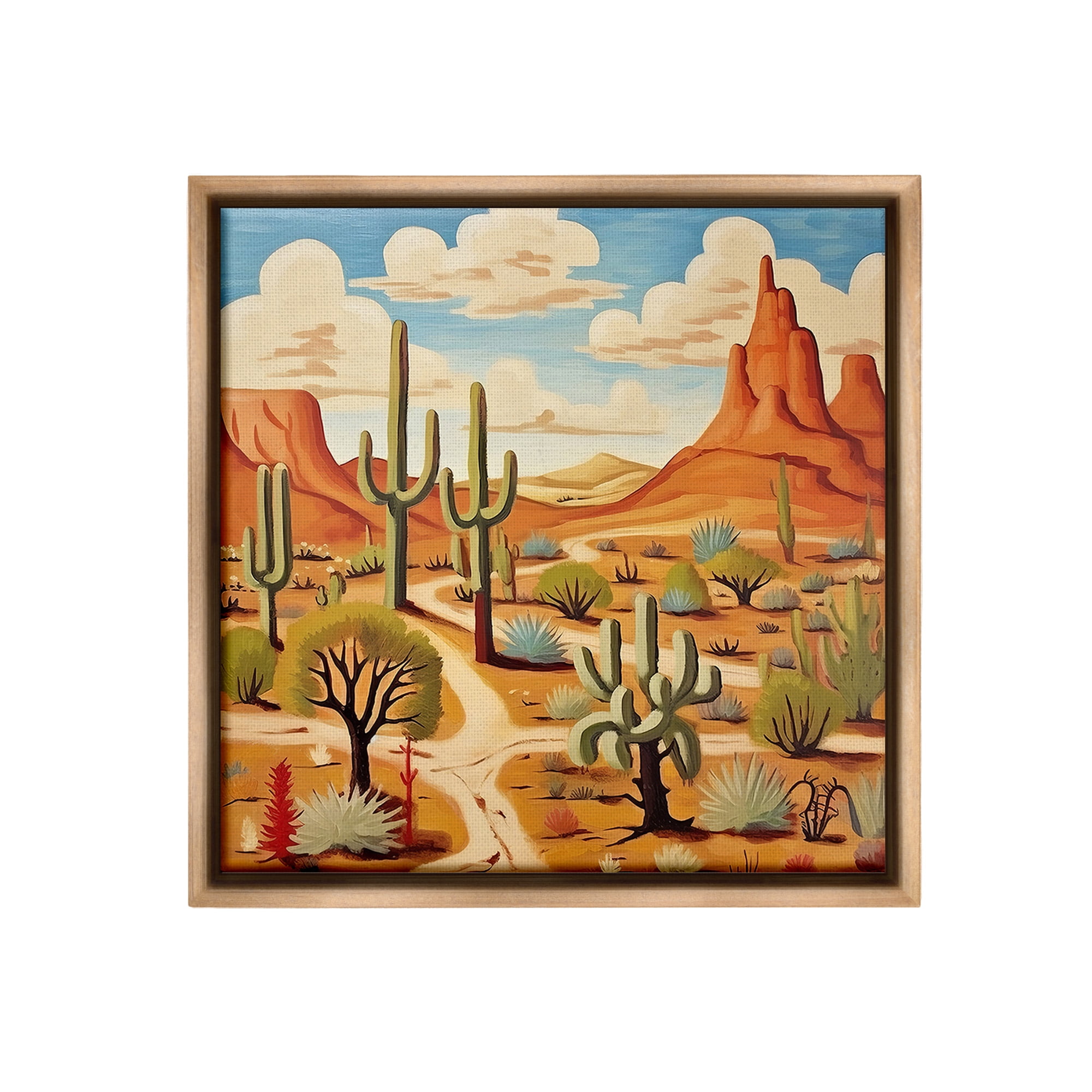Stupell Industries Desert Canyon Path Landscape Painting Brown Floater Framed Canvas Art Print Wall Art, 18 x 18