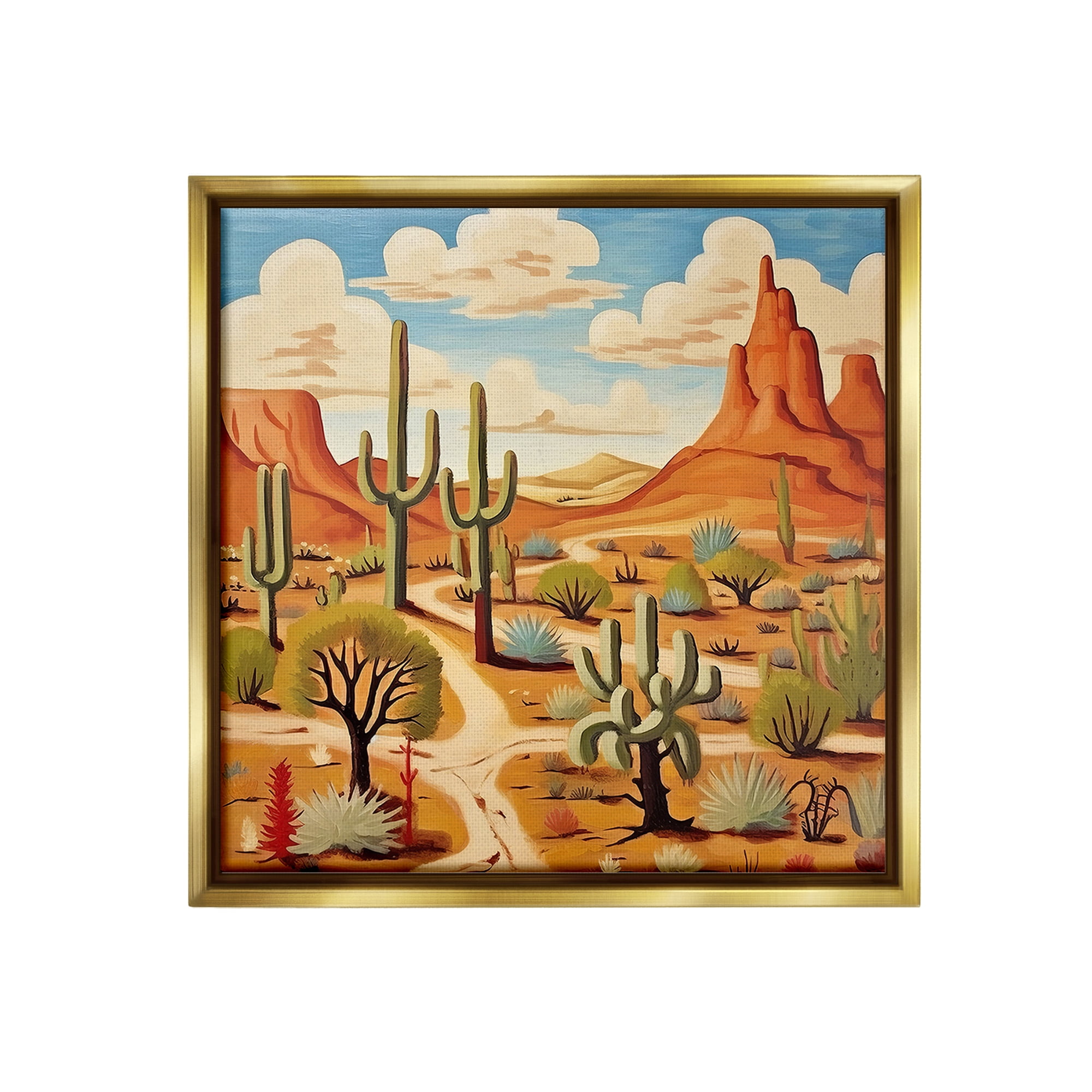 Stupell Industries Desert Canyon Path Landscape Painting Gold Floater Framed Canvas Art Print Wall Art, 18 x 18