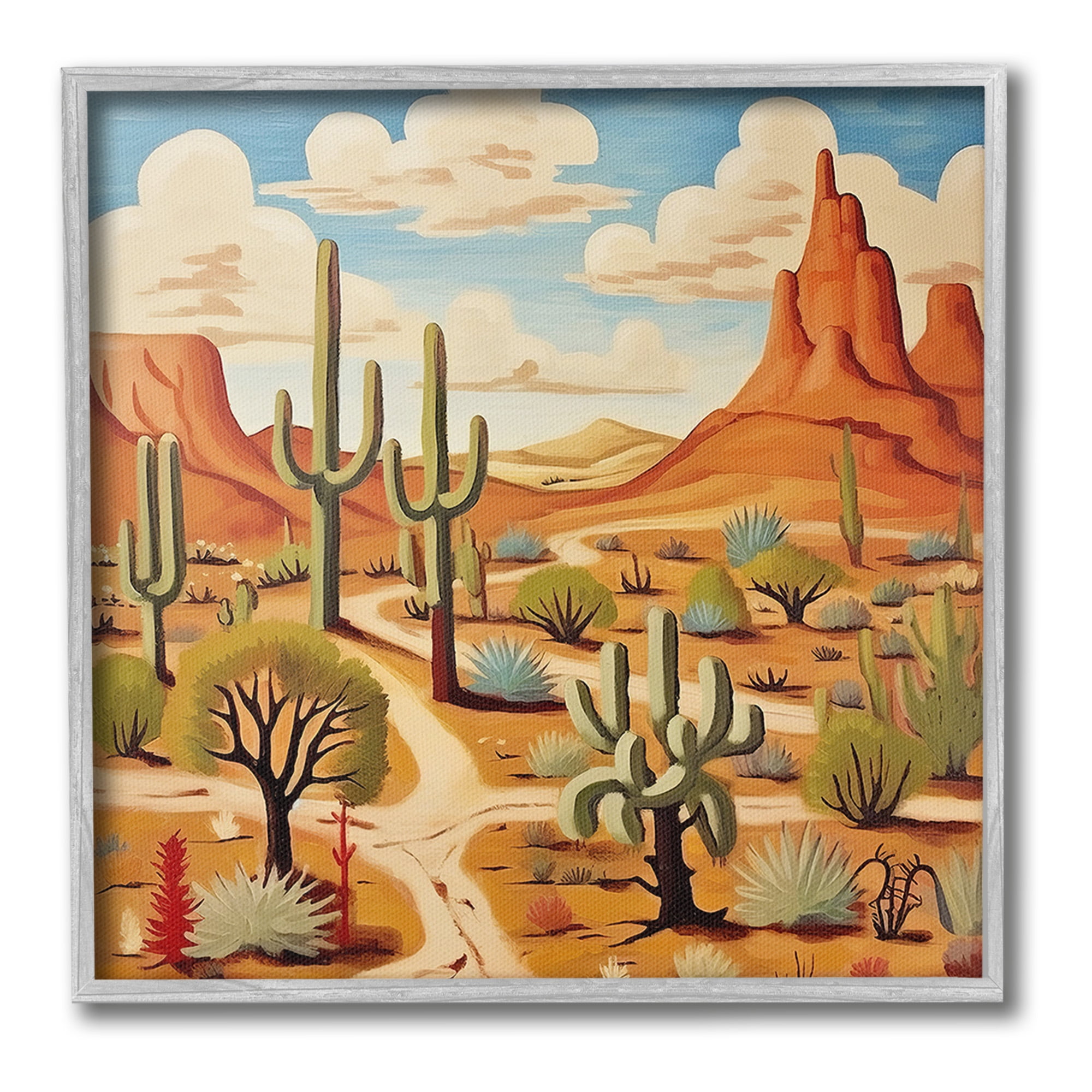 Stupell Industries Desert Canyon Path Landscape Painting Gray Framed Art Print Wall Art, 17 x 17