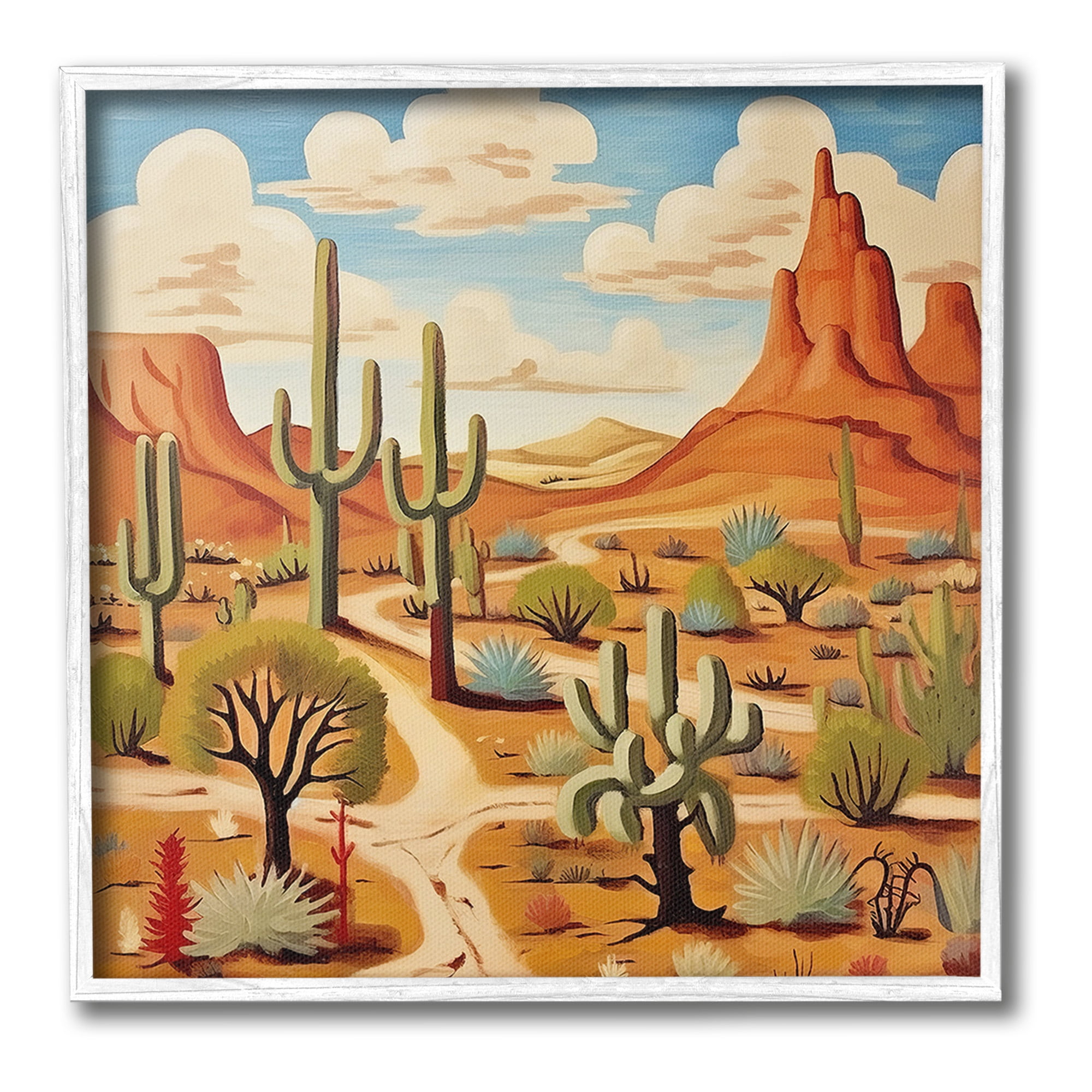 Stupell Industries Desert Canyon Path Landscape Painting White Framed Art Print Wall Art, 24 x 24